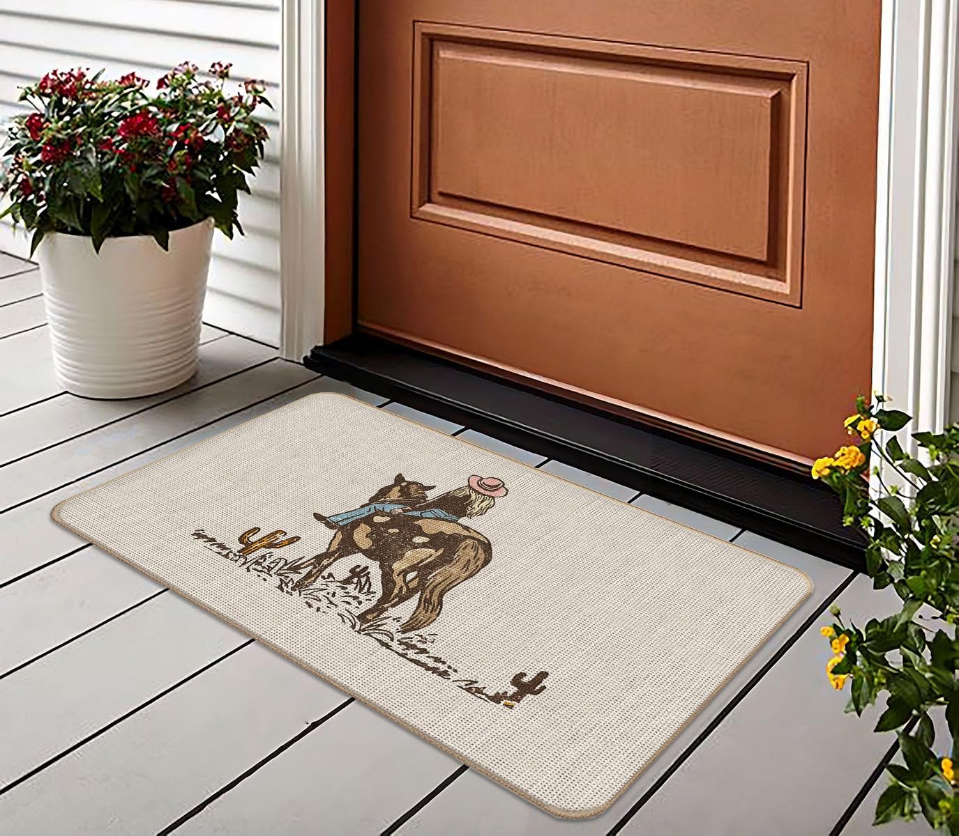 Lacosu Tapete de puerta occidental, de vaquera occidental, para puerta delantera, entrada interior y exterior, decoración de dormitorio de vaquera