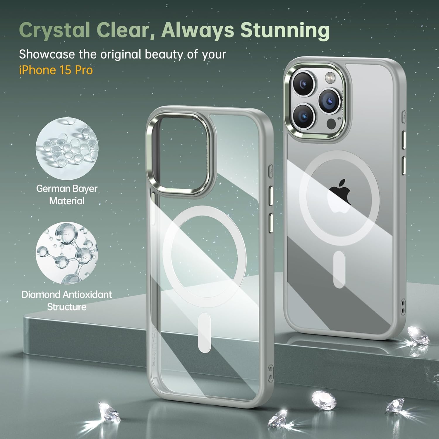 JUESHITUO Funda magnética para iPhone 15 Pro imanes N56 superfuertes Protección contra caídas de grado militar Precioso marco de lente metálico con