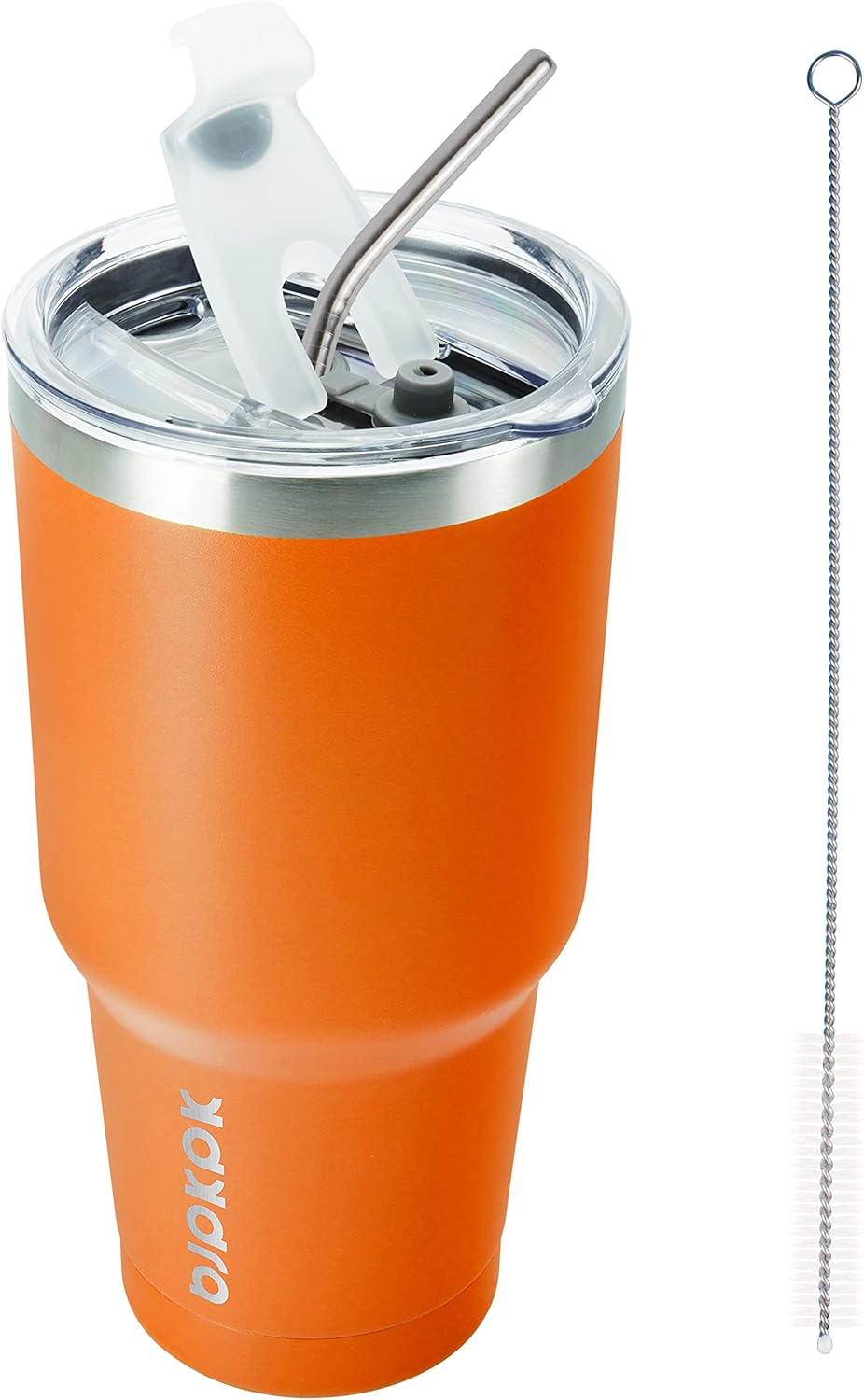 BJPKPK – Vaso aislado con tapa abatible transparente y pajilla, reutilizable, de acero inoxidable, de 30onzas, para viajes, color naranja