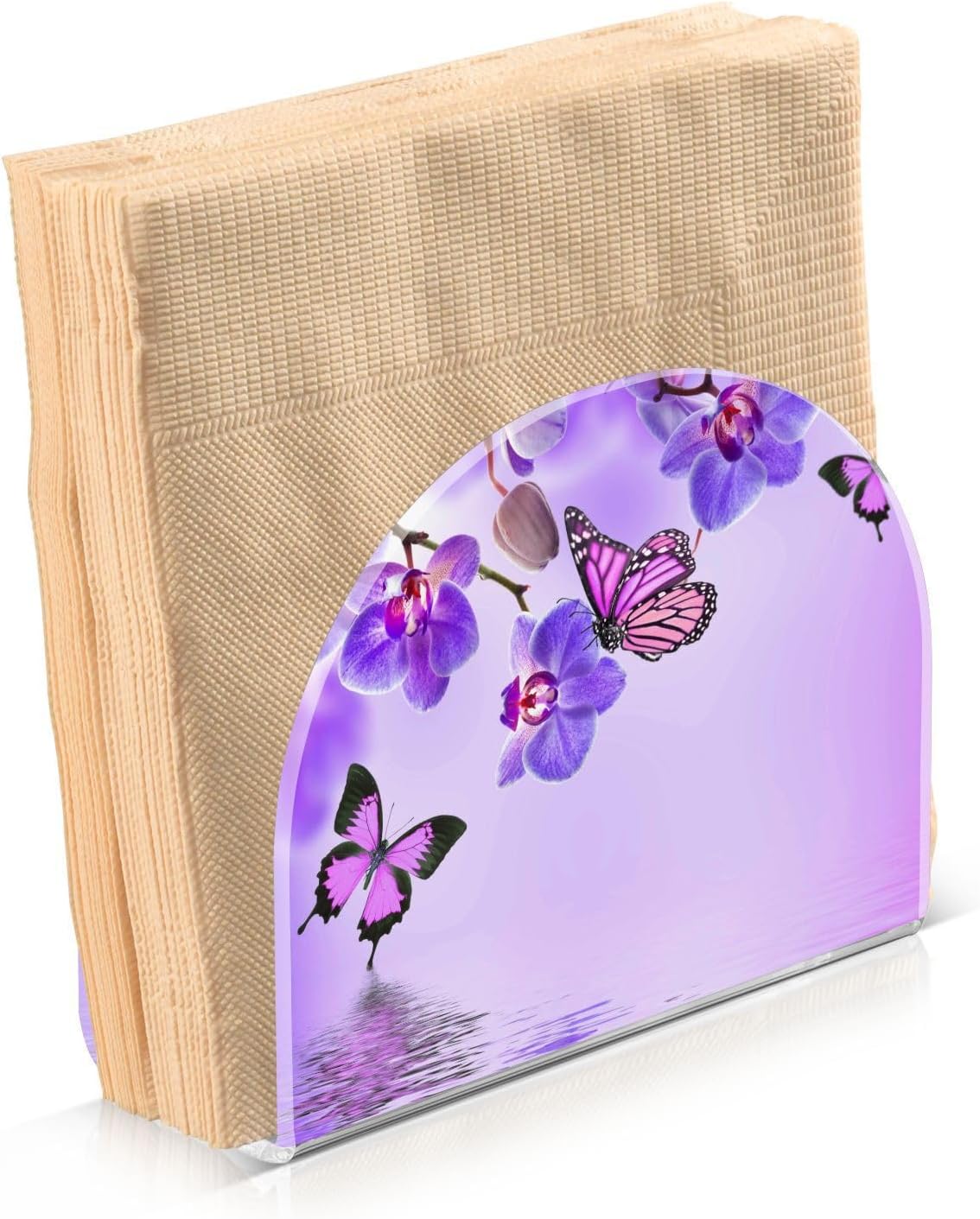 Servilletero para mesa con diseño floral de mariposa acrílica, soporte de servilleta de papel, soporte de mesa independiente para cocina,