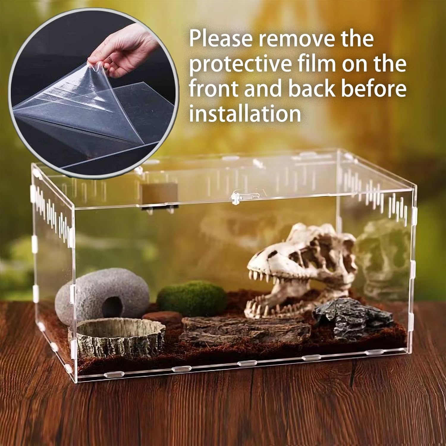 Tanque de terrario de reptiles con pestillo de bloqueo (14 x 8 x 6 pulgadas), caja de alimentación de reptiles de acrílico para reptiles pequeños en