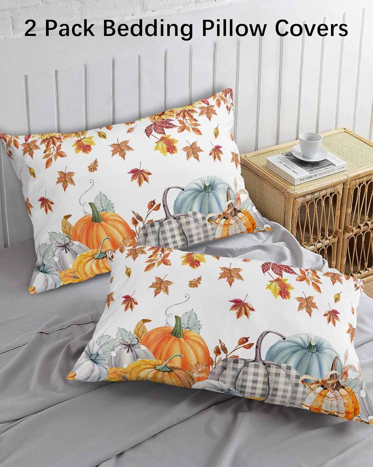 Fundas de almohada de tamaño estándar de Acción de Gracias, 2 paquetes de fundas de almohada suaves para cama, sofá, cuerpo largo, con cierre de