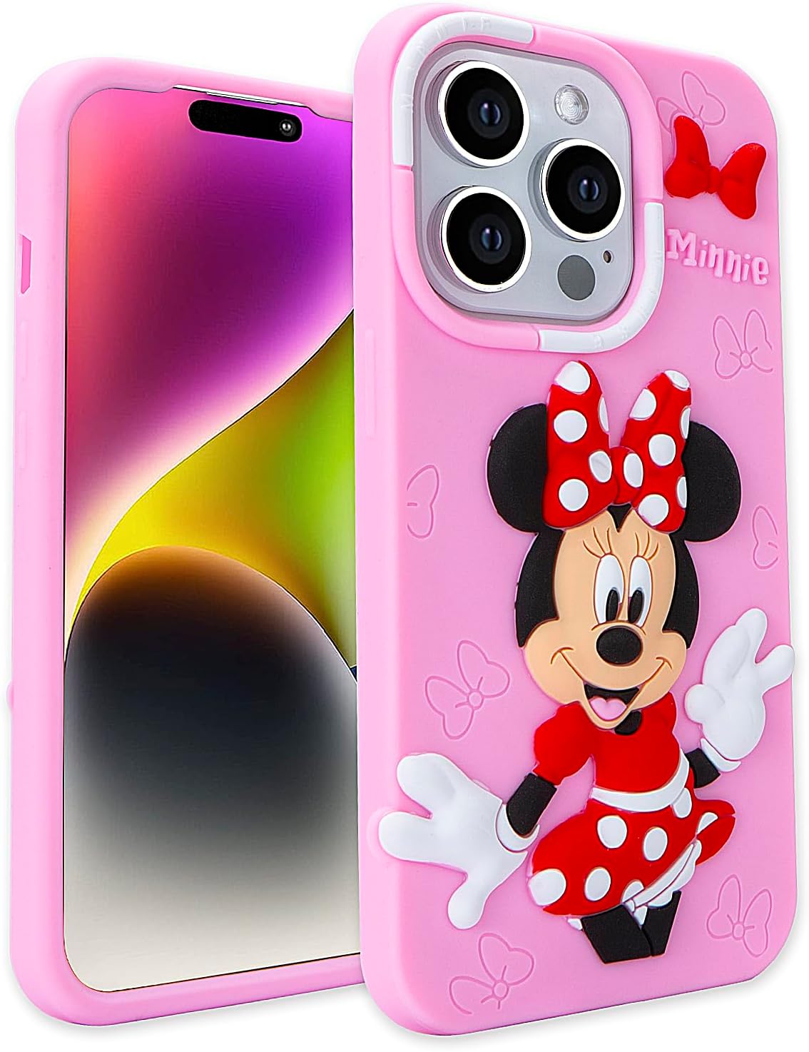 Funda compatible con iPhone 15 Pro Max, linda y divertida funda de silicona de Minnie de dibujos animados para niños, niñas y mujeres