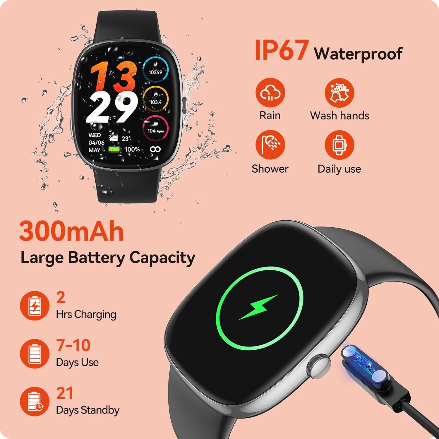 Reloj de seguimiento de actividad física con frecuencia cardíaca 247, monitor de sueño de oxígeno en sangre y frecuencia cardíaca, 1.69 pulgadas,