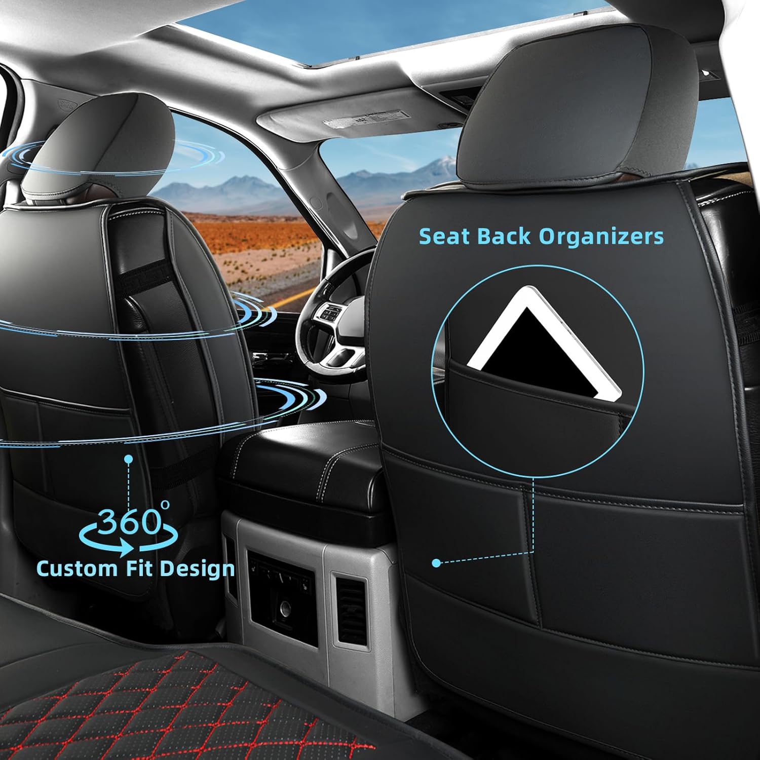 FREESOO Juego completo de fundas de asiento de automóvil para Dodge Ram 2002-2023 1500 2500 3500 Classic Crew Quad Cab Funda de asiento de cuero con