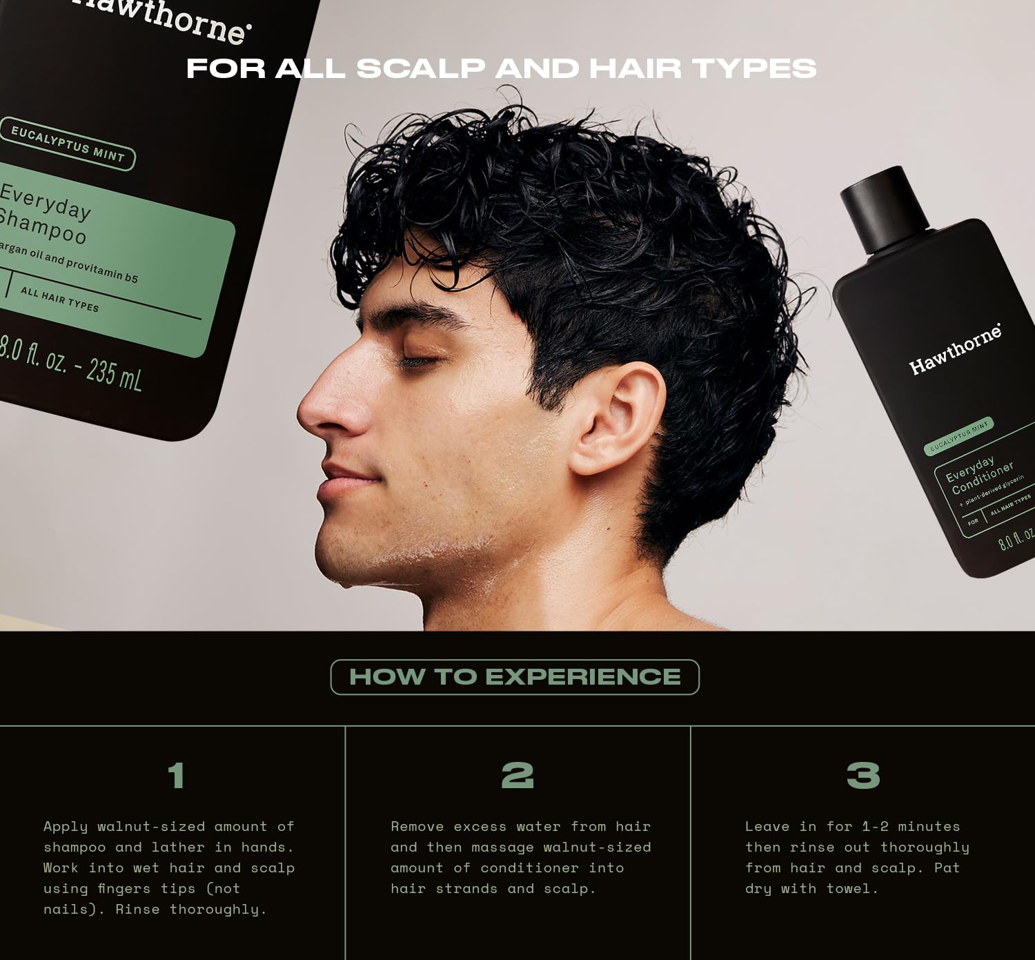 Hawthorne Juego de champú y acondicionador diario para hombre. Para un cabello más fuerte y saludable con aceite de aguacate puro y aceite de coco.