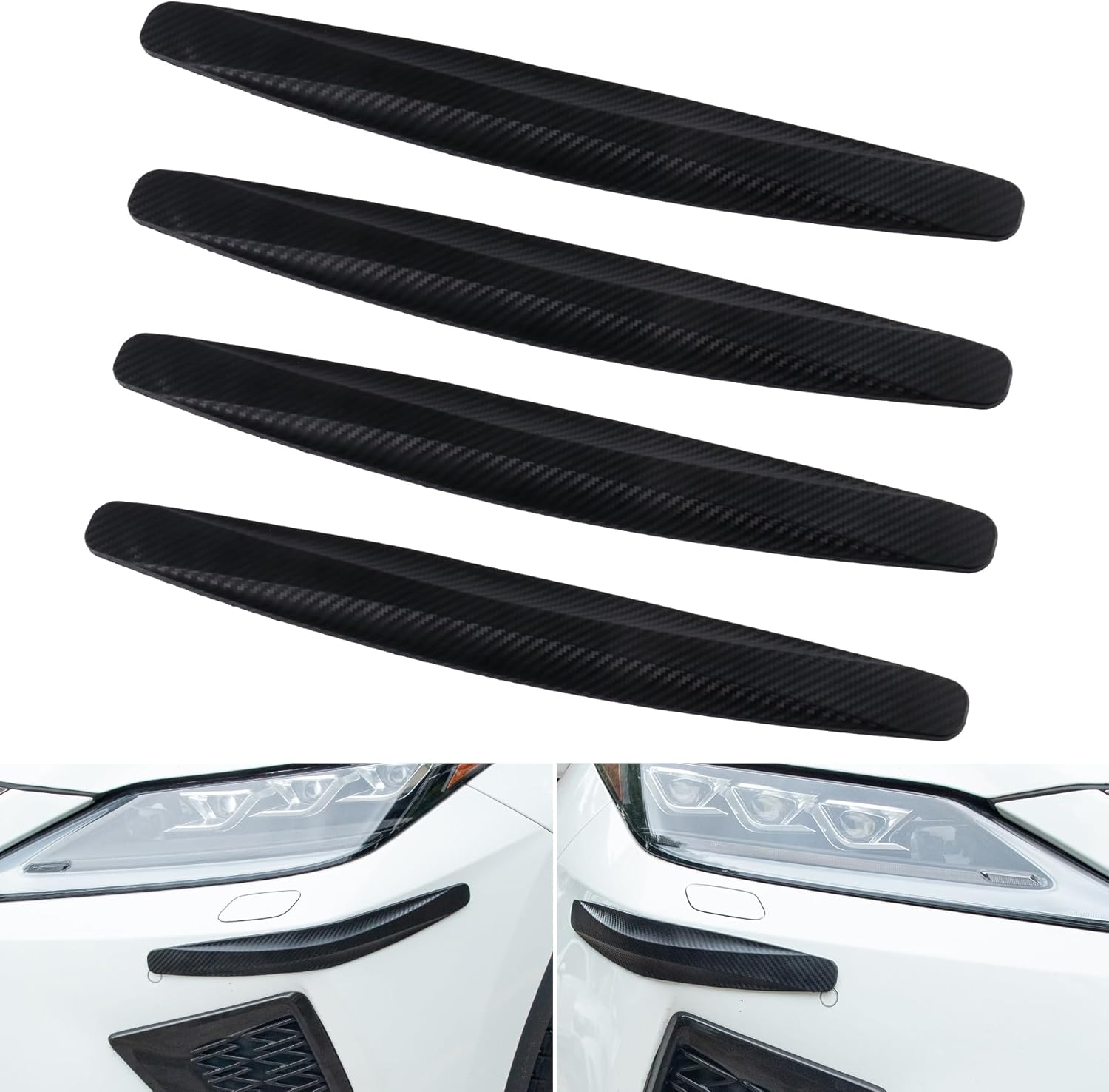 4 tiras protectoras para parachoques trasero de automóvil, tiras de parachoques de esquina delantera y trasera, cinta antiarañazos, fibra de carbono