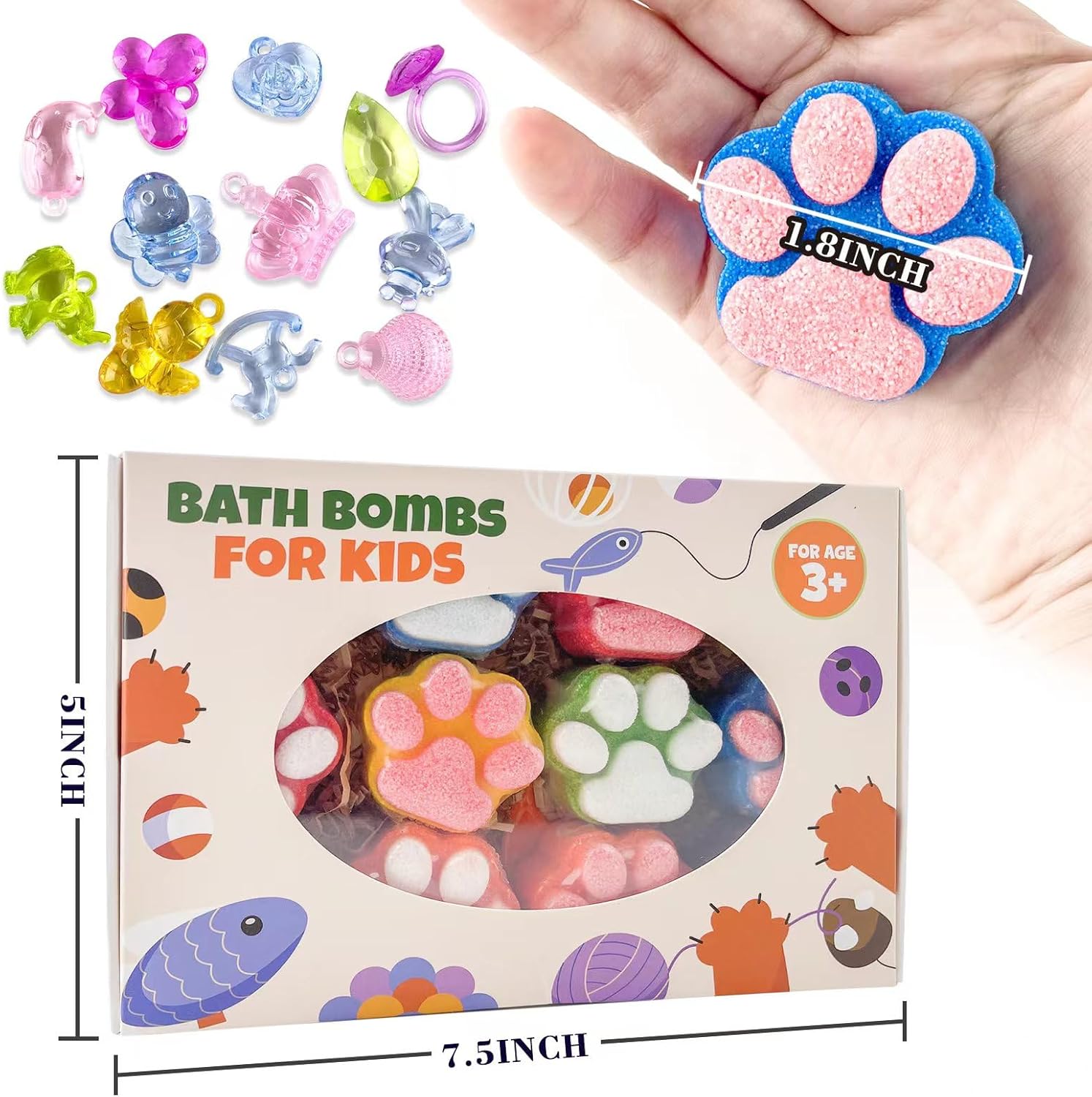 Bomba de baño de patas para niños con juguetes sorpresa en el interior, 12 piezas coloridas hechas a mano de bola de baño natural con juguetes de