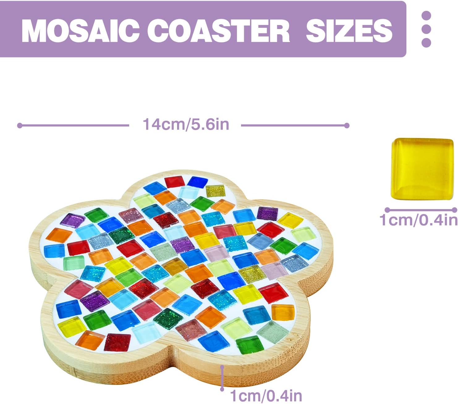 Glass Mosaic Tiles, Mosaic Kit with 6.1 inch Bamboo Coaster, Crafts for Adults Mixed Colors Mosaic Kit Mosaic Crafts Materials Package Mosaic