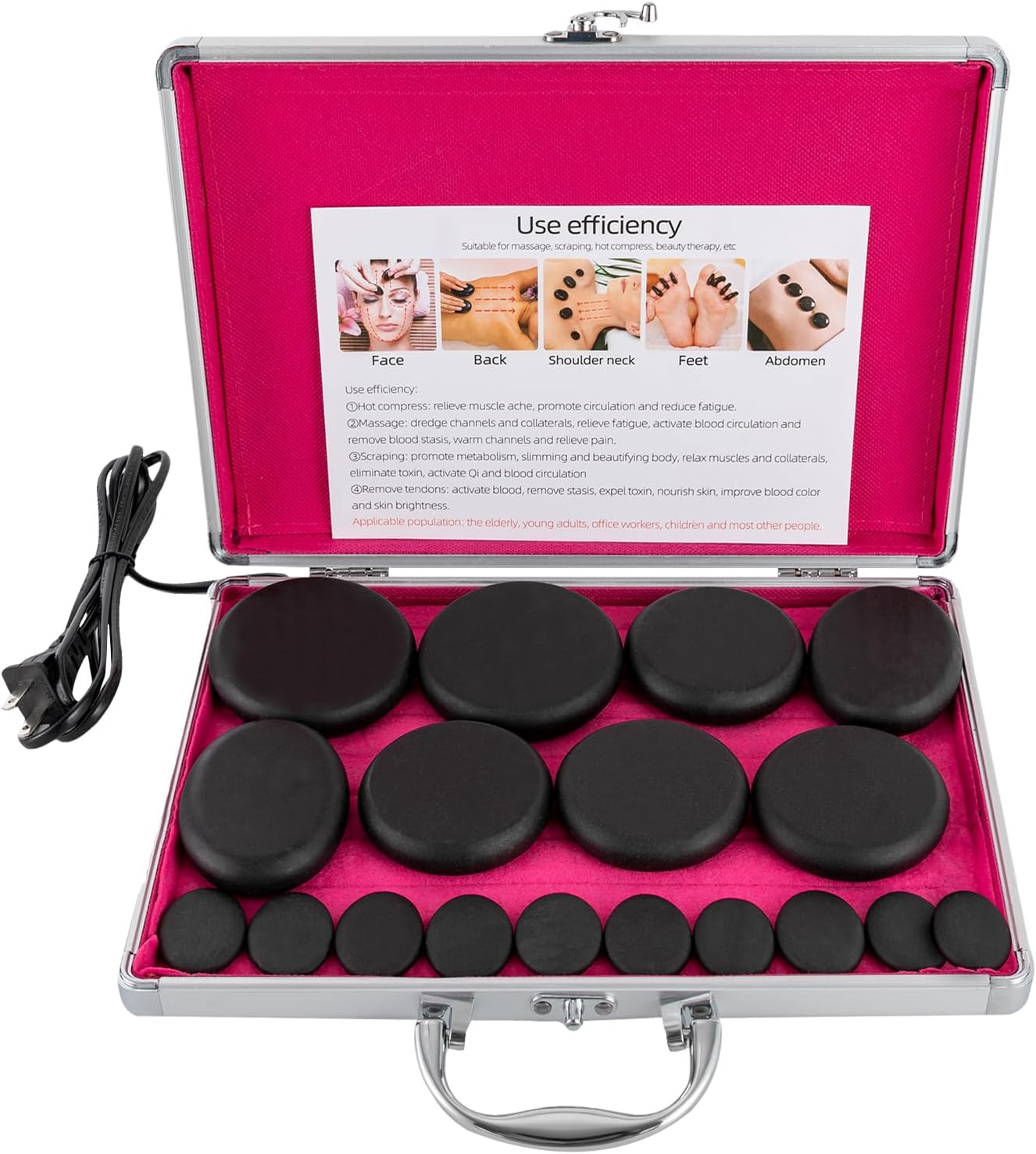 Eapmic Juego de 16 piedras calientes de basalto con piedras calientes, kit de piedras de masaje con caja calefactora para masaje corporal (incluye