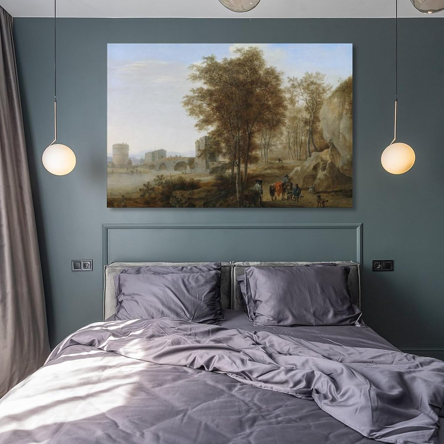 Viajeros en el Ponte Lucano sobre el Anio en Tivoli – Póster para pared, póster impreso en lienzo para decoración de dormitorio, sala de estar, 08 x