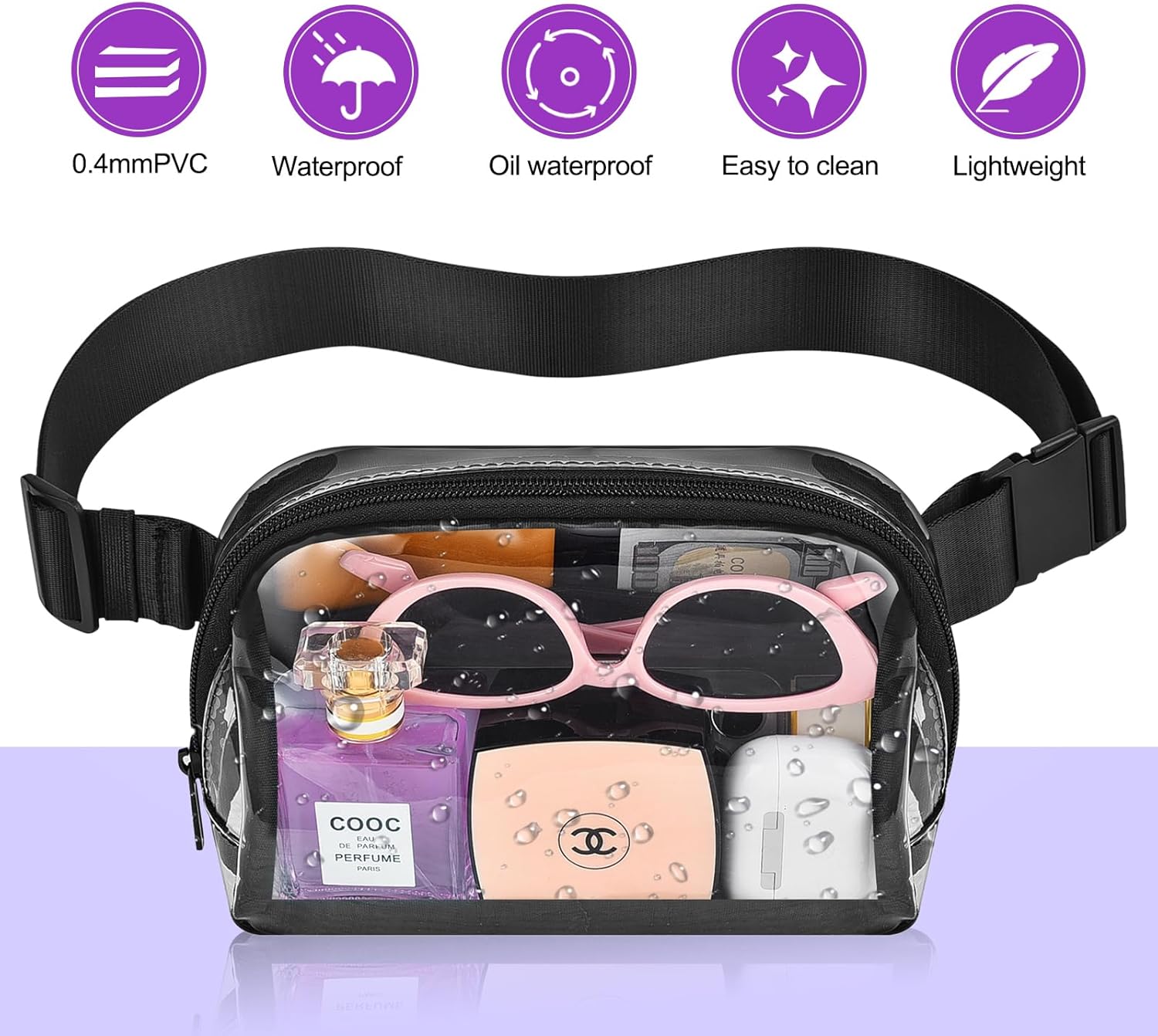 Riñonera transparente para mujeres y hombres, riñoneras de moda, Negro -, Deporte