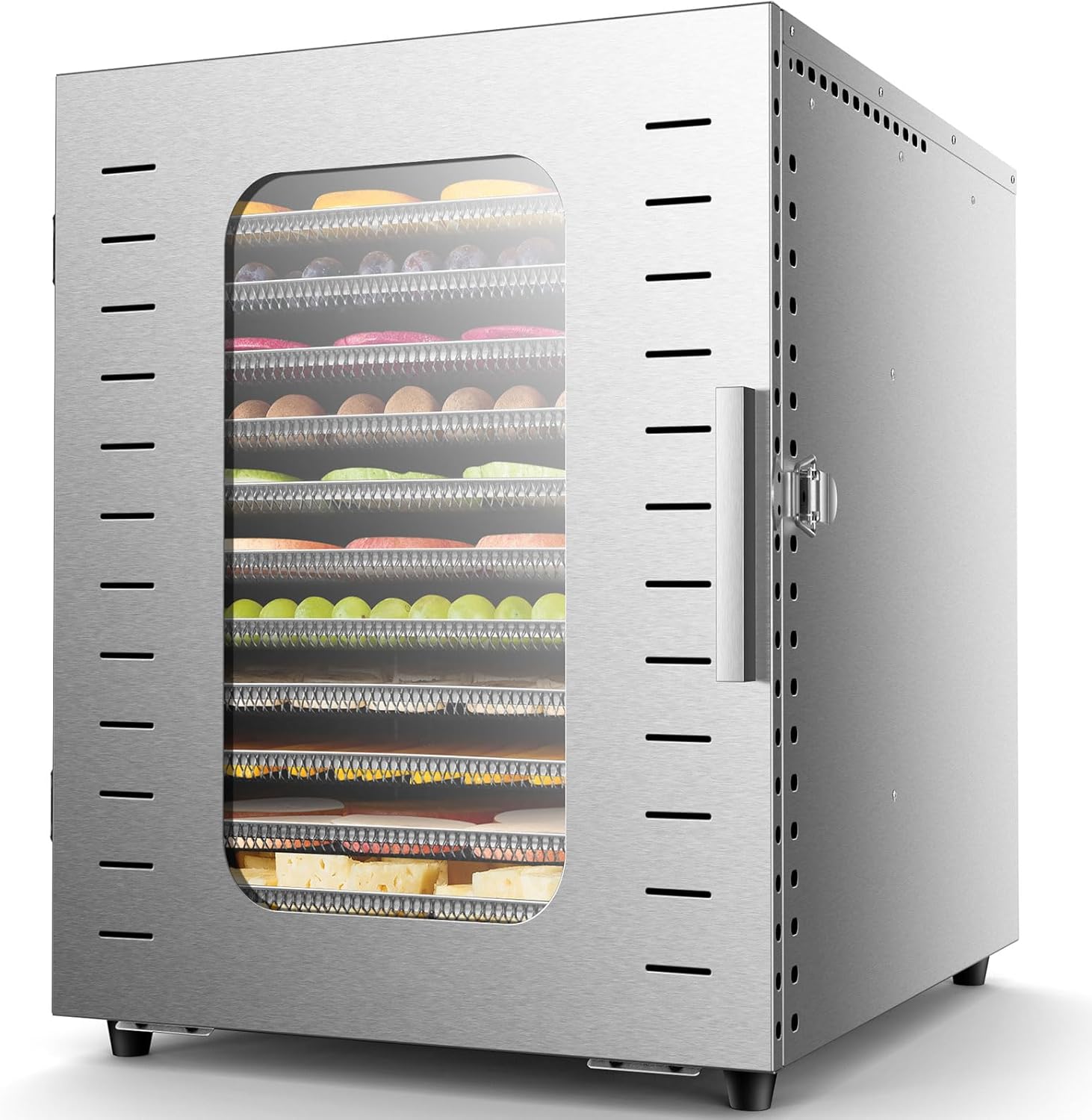 Deshidratador comercial grande de 12 bandejas, área útil de hasta 22.67 pies cuadrados, secadora de acero inoxidable de 1200 W, temperatura de hasta