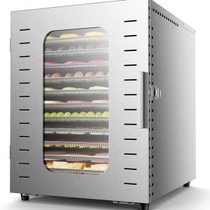 Deshidratador comercial grande de 12 bandejas, área útil de hasta 22.67 pies cuadrados, secadora de acero inoxidable de 1200 W, temperatura de hasta Deshidratador comercial grande de 12 bandejas, área útil de hasta 22.67 pies cuadrados, secadora de acero inoxidable de 1200 W, temperatura de hasta