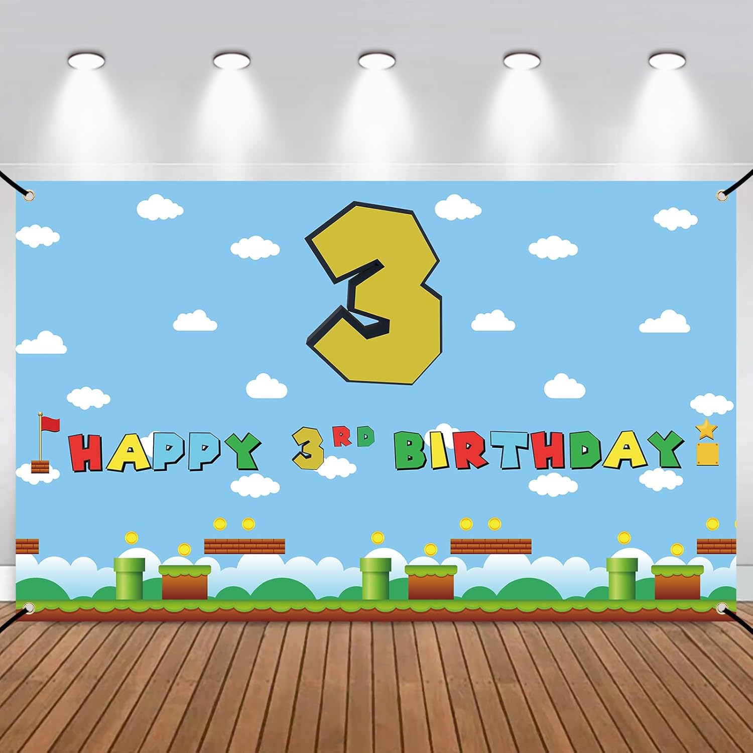 Cartel de tercer cumpleaños de Super Brother, telón de fondo de cumpleaños de videojuegos para niños y niños, suministros de decoración de fiesta de