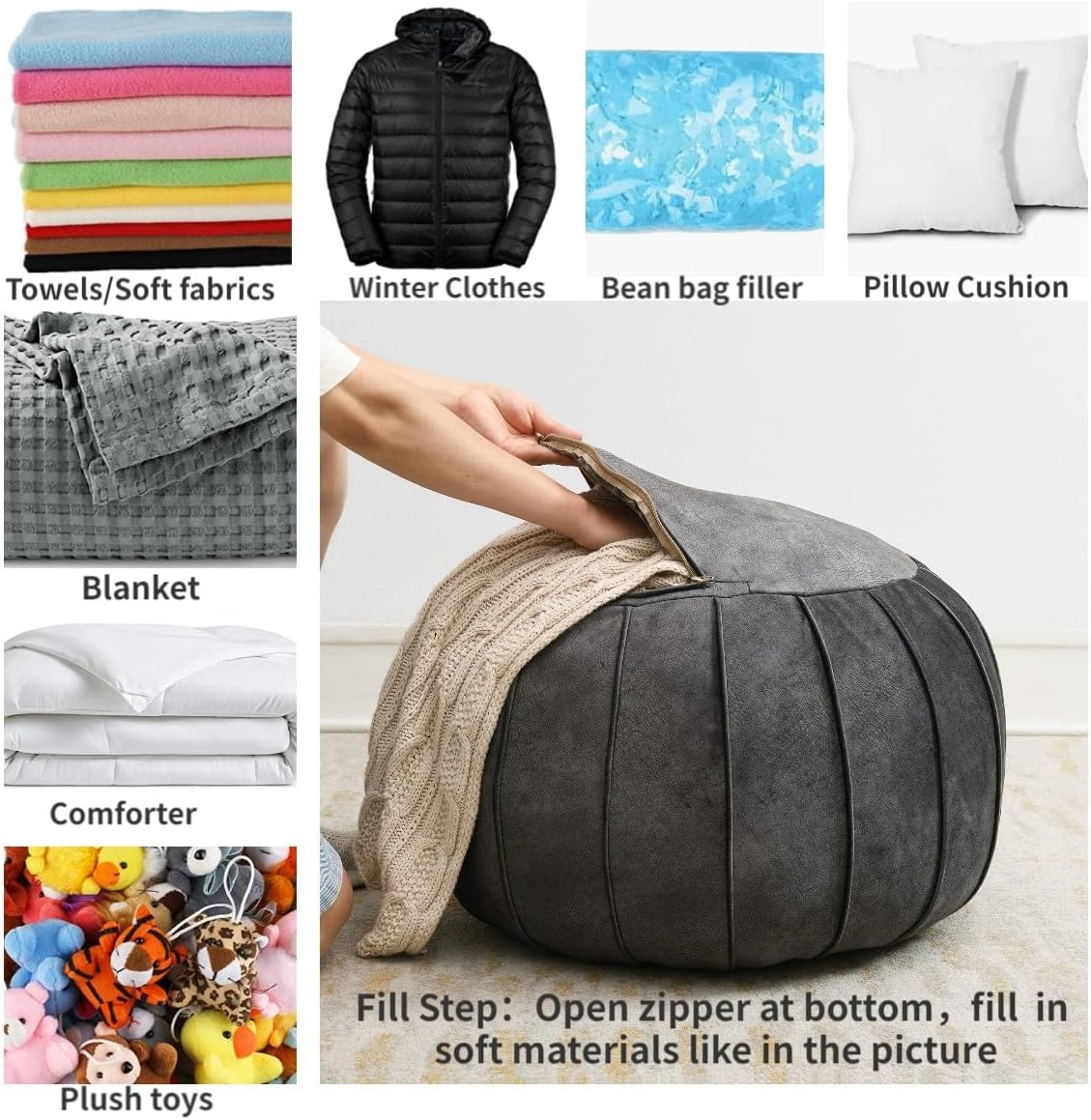 C COMFORTLAND Puf otomano redondo (sin relleno), puf de piel sintética, reposapiés otomano, taburetes de piso, pufs sin relleno con almacenamiento