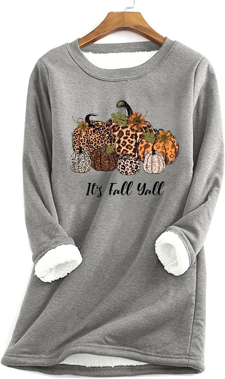 Sudadera con forro polar cálido y sherpa para mujer, diseño de calabaza con texto en inglés “It’s Fall Y’all”, sudadera térmica para invierno
