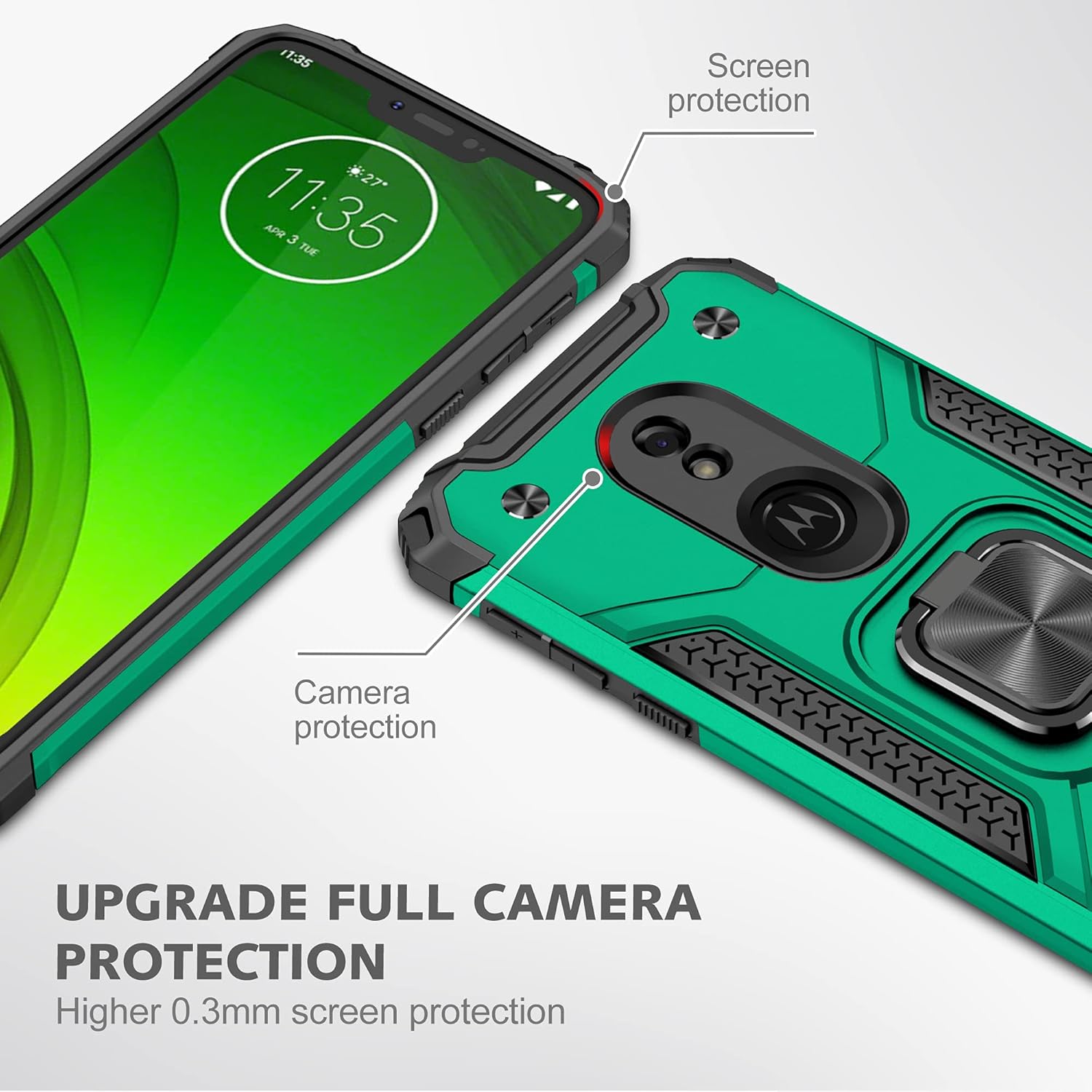 YmhxcY Funda para Moto G7 PowerG7 SupraG7 Optimo Maxx con protector de pantalla HD, fundas de grado armadura con soporte giratorio y función atril,
