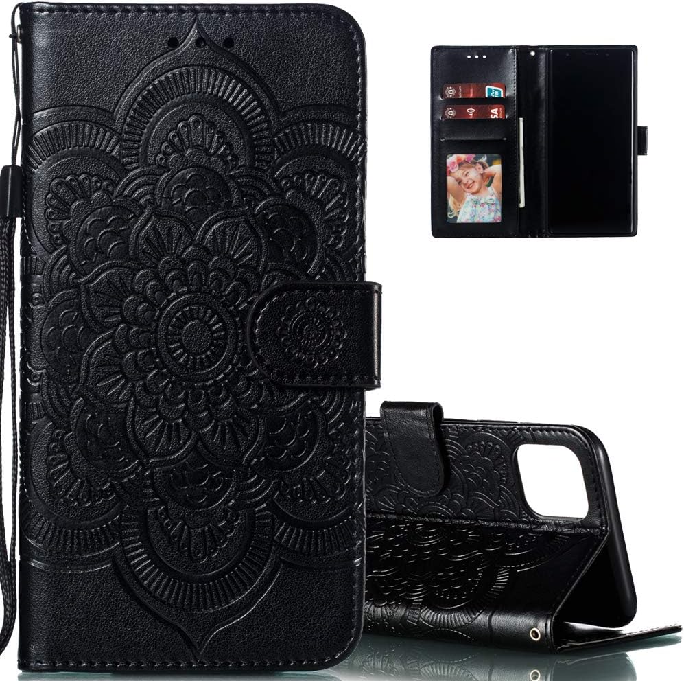LEECOCO – Funda para iPhone 11 Pro Max en relieve de piel sintética de lujo con tapa para cuaderno, estilo libro, soporte magnético, ranura para