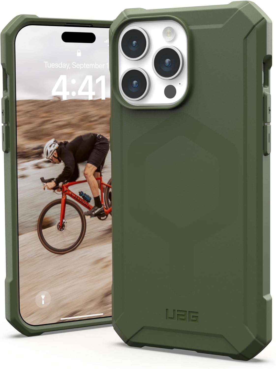 URBAN ARMOR GEAR UAG – Funda compatible con iPhone 15 Pro Max de 6.7 pulgadas, Essential Armor Olive Drab, imán integrado compatible con carga