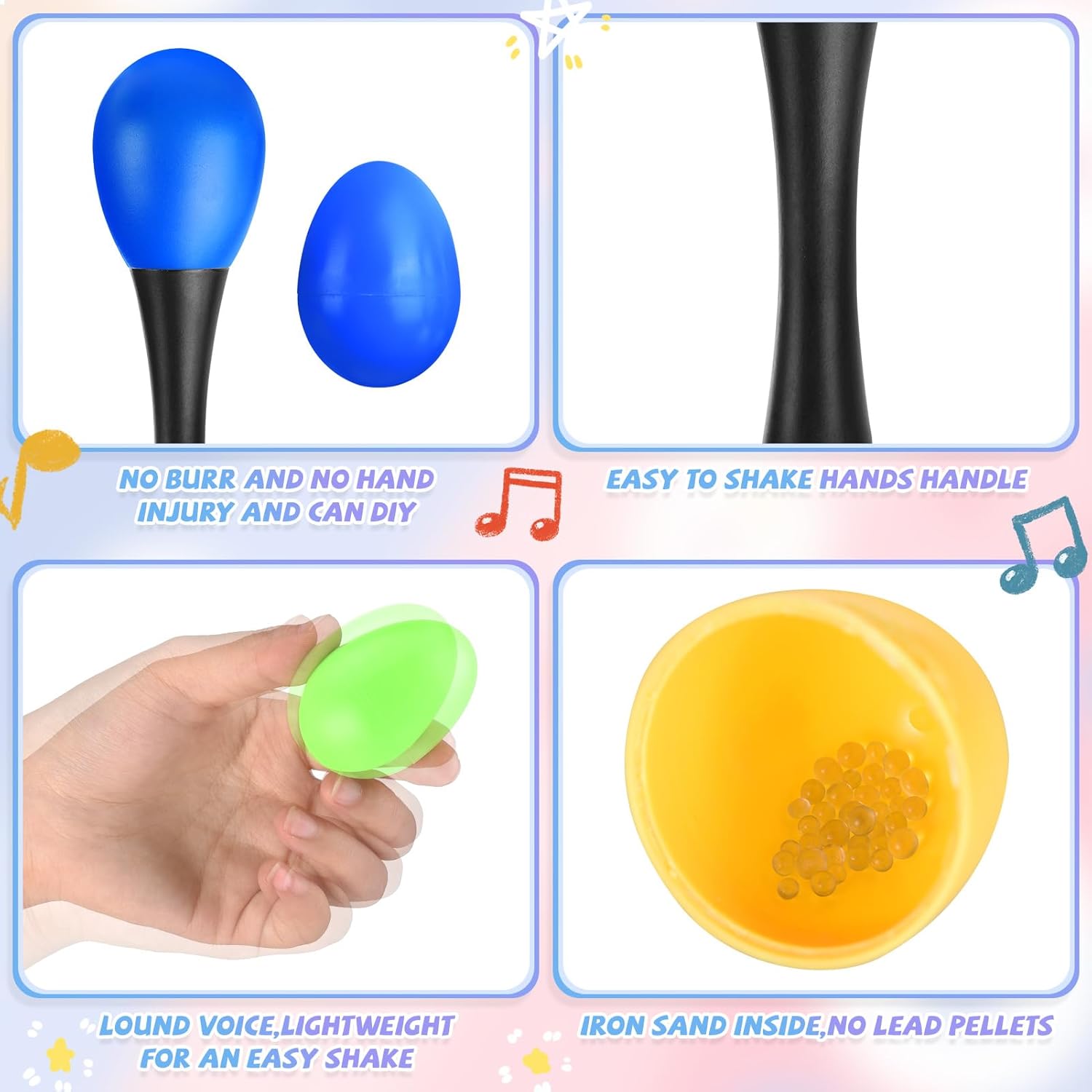 Auidy_6TXD 60 piezas de instrumentos musicales de huevo de Pascua, recuerdo de fiesta musical para niños, juguete de percusión, cascabeles de