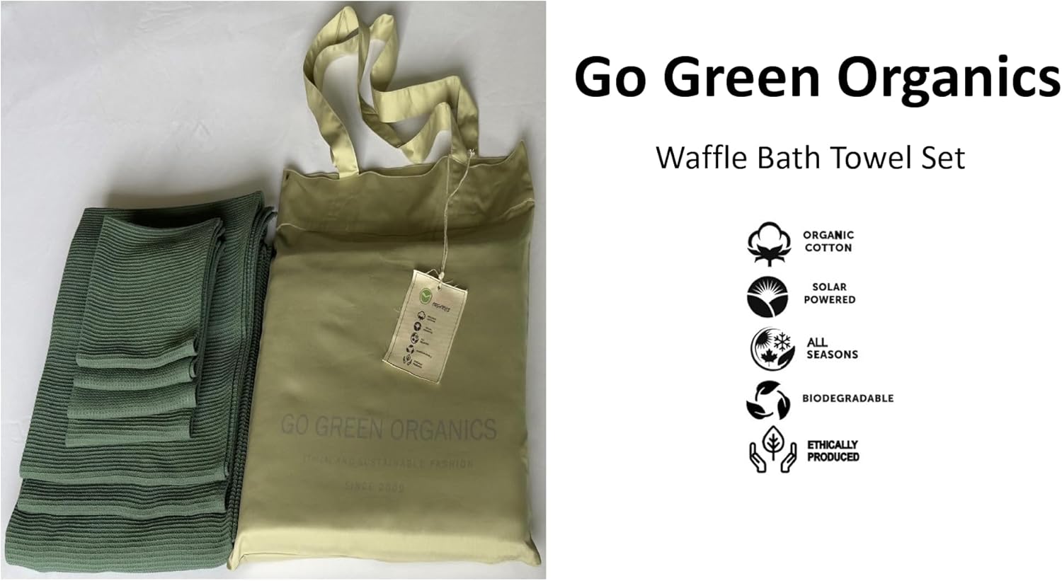 Juego de toallas de baño de algodón orgánico, certificado GOTS (verde bosque) súper absorbente y de secado rápido, sin suavizantes, respetuoso con