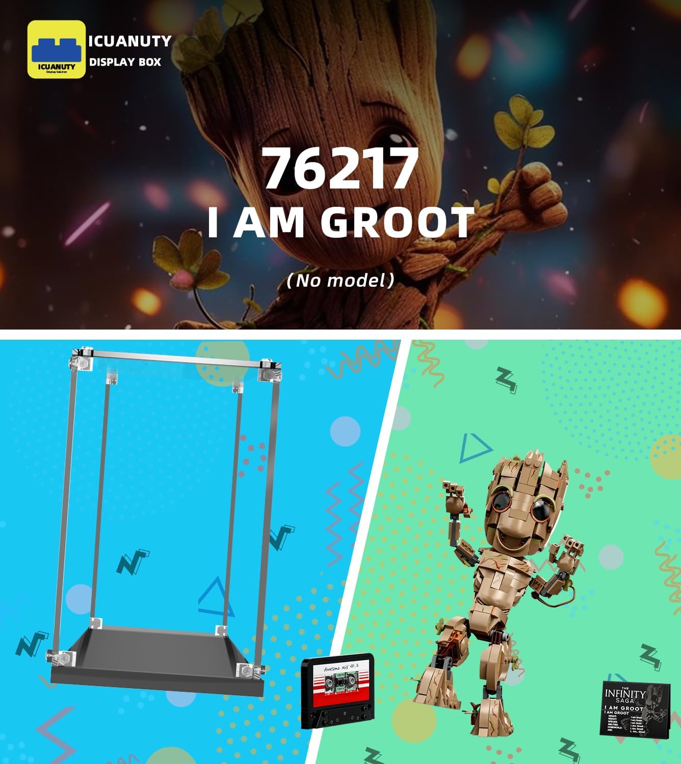 Vitrina acrílica para Lego I am Groot 76217 (7.9 x 7.9 x 12.6 pulgadas), caja de acrílico transparente, montaje a prueba de polvo, pantalla