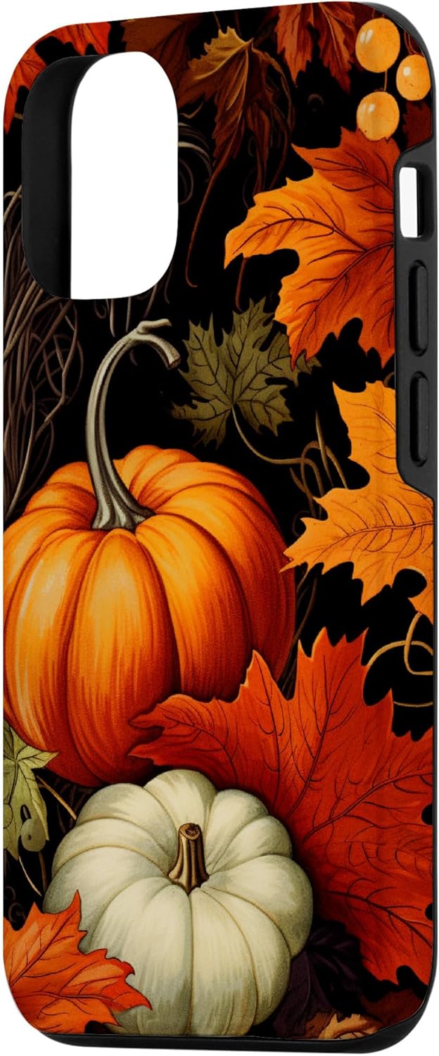 Funda para iPhone 13 Pro Vintage Design Autumn Leaves Pumpkin Pattern