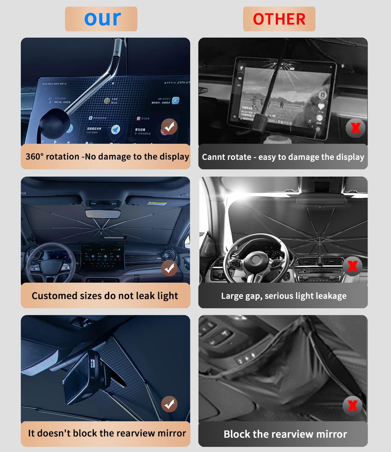 Parasol a medida para parabrisas de Toyota, rotación de 360, flexible, con bloqueo UV, ventana delantera del automóvil, diseñada para accesorios