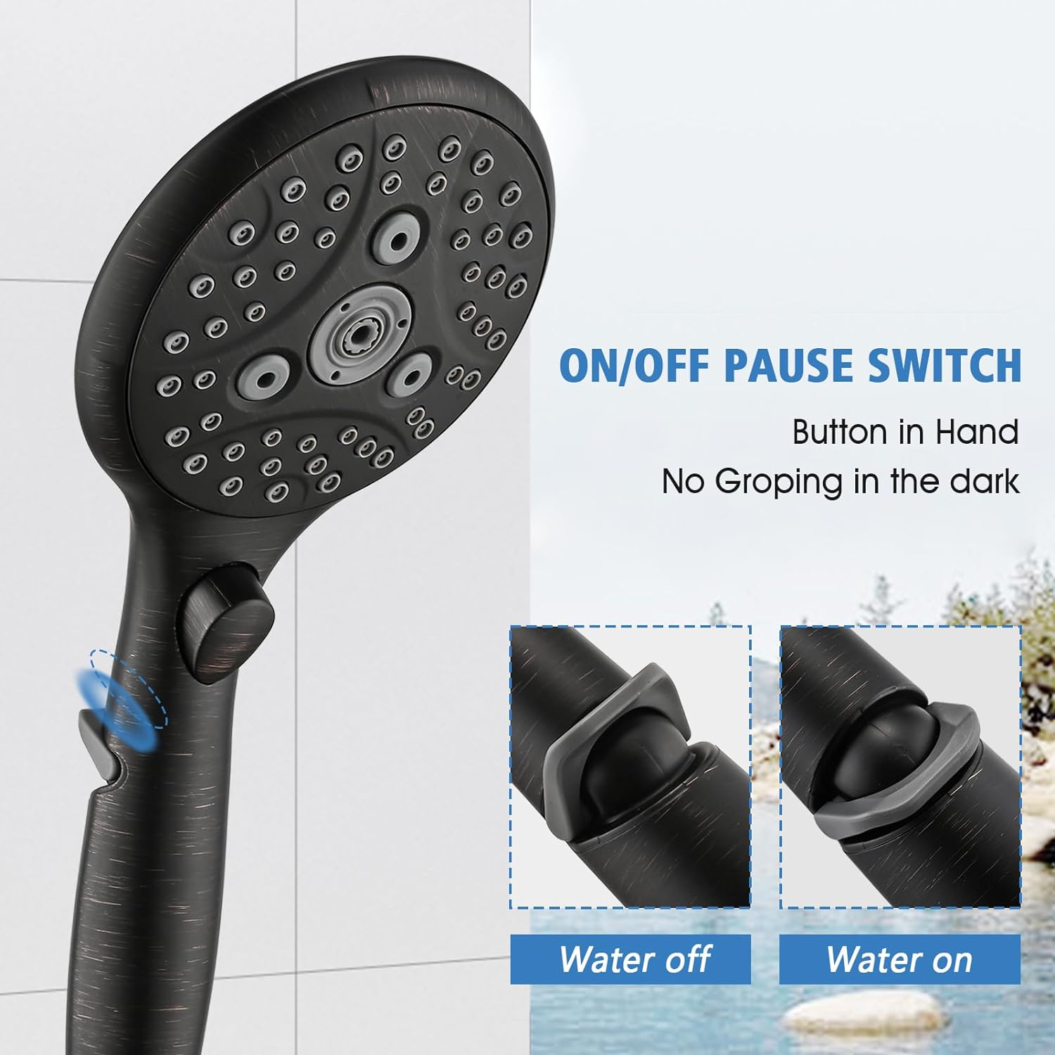 PROOX Grifo de bañera de metal con rociador de bronce aceitado, 6 ajustes de ducha de mano con interruptor de pausa de encendidoapagado, grifo de