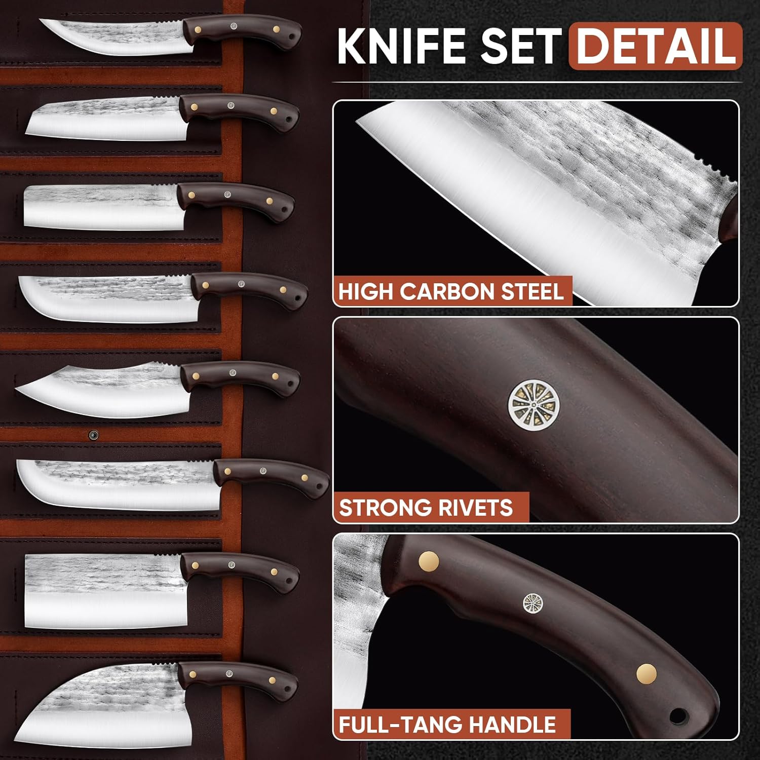 TIJERAS Juego de cuchillos de carnicero de 14 piezas para cortar carne, juego de cuchillos de chef japonés de primera calidad con bolsa para