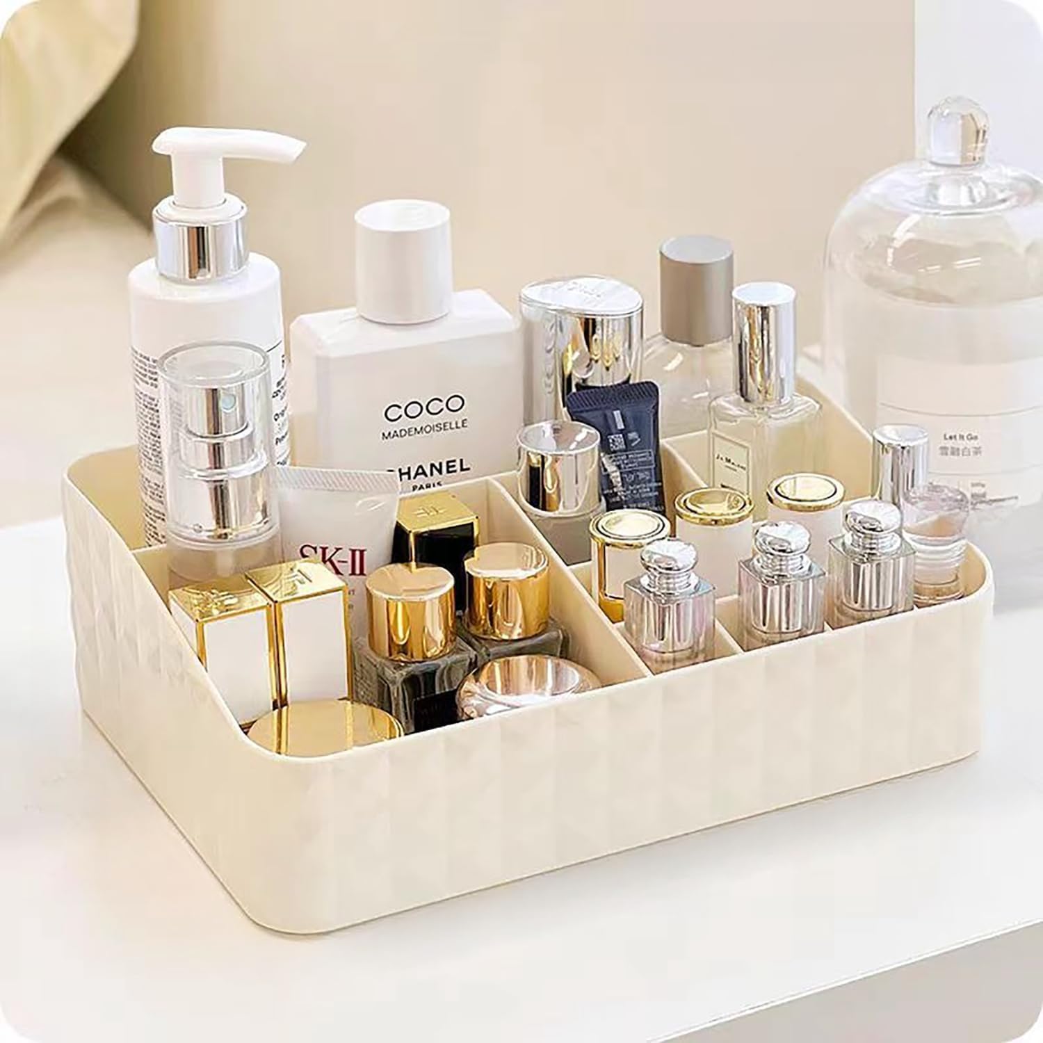 Organizador de maquillaje con cajones apilables, organizador de cosméticos de gran capacidad con soporte para cepillos, vitrina apilable de