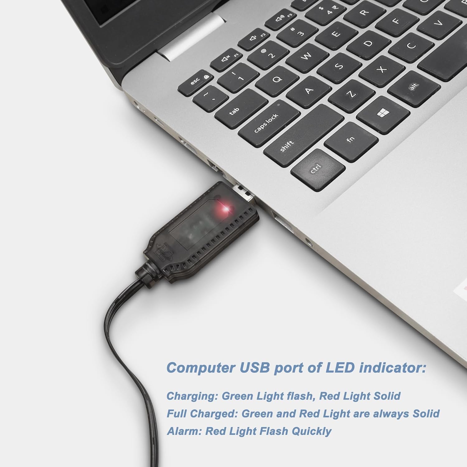 MEIRIYFA Cable cargador USB de batería Lipo de 7.4V 1A, cable XH-3P 2S, conector de cable de carga USB, enchufe y luz indicadora LED para RC Car