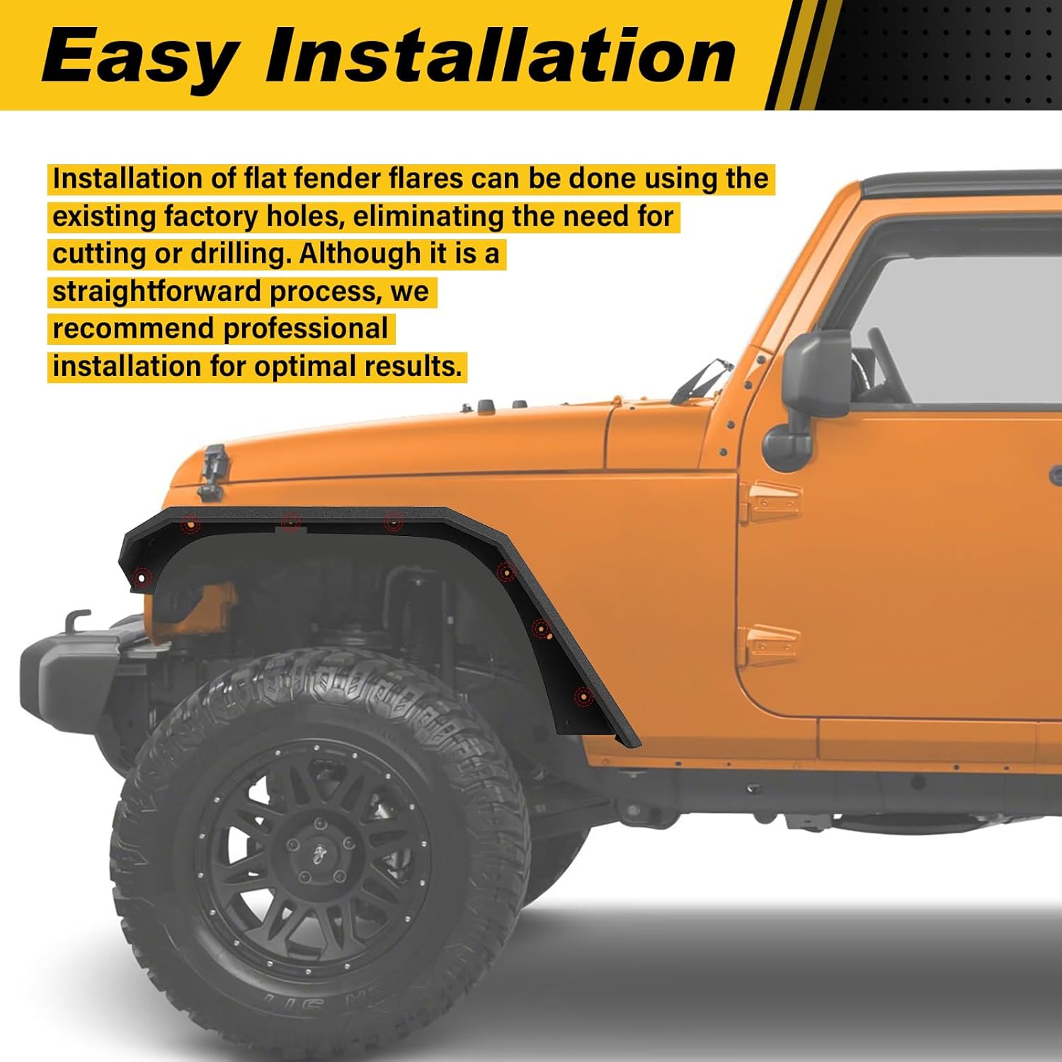 SUORTO Guardabarros delanteros y traseros planos compatibles con Jeep Wrangler JK JKU Unlimited 24 puertas de acero resistente todoterreno