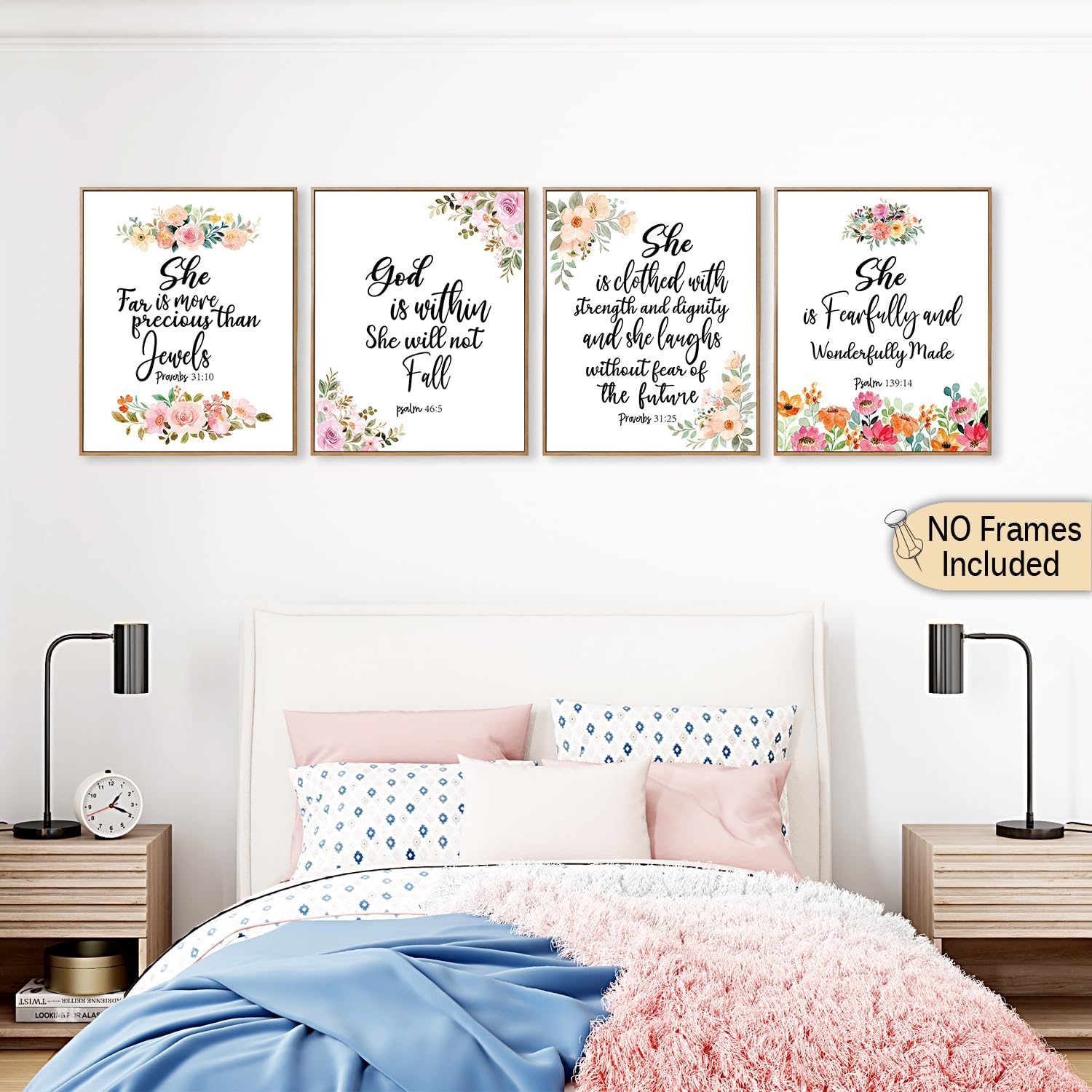 Pósteres de arte de pared con versículo bíblico de flores, decoración de pared cristiana, decoración de pared de las Escrituras, la Biblia para