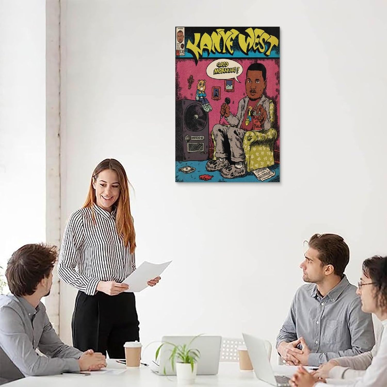 Kanye West – Póster artístico de cómics para dormitorio, lienzo estético, decoración de pared, 16 x 24 pulgadas (15.7 x 23.6 in)