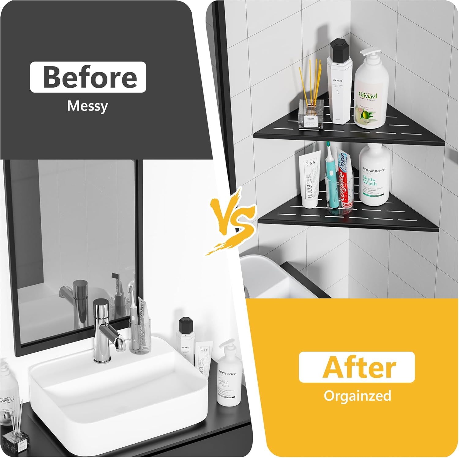 Neodrain Juego de 2 estantes esquineros de pared de color negro mate de 12 pulgadas, estantes de esquina flotantes para pared, estantes de