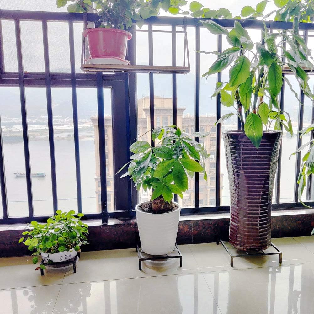 Soporte de metal pequeño de 6 pulgadas para plantas con platillo para interiores y exteriores, contenedor de hierro inoxidable para jardín, estante