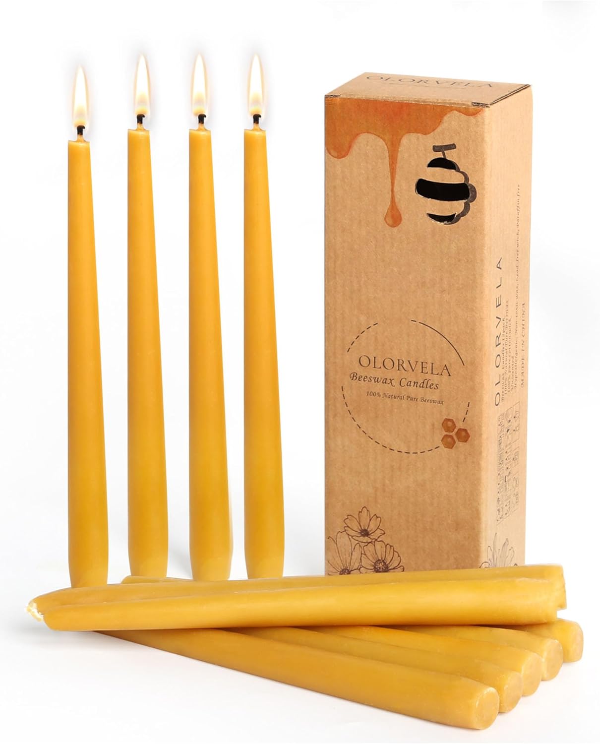 Velas cónicas de cera de abejas, velas de cera de abejas, velas de cera de abejas puras para el hogar, palillos cónicos de 8 pulgadas, 8 unidades,