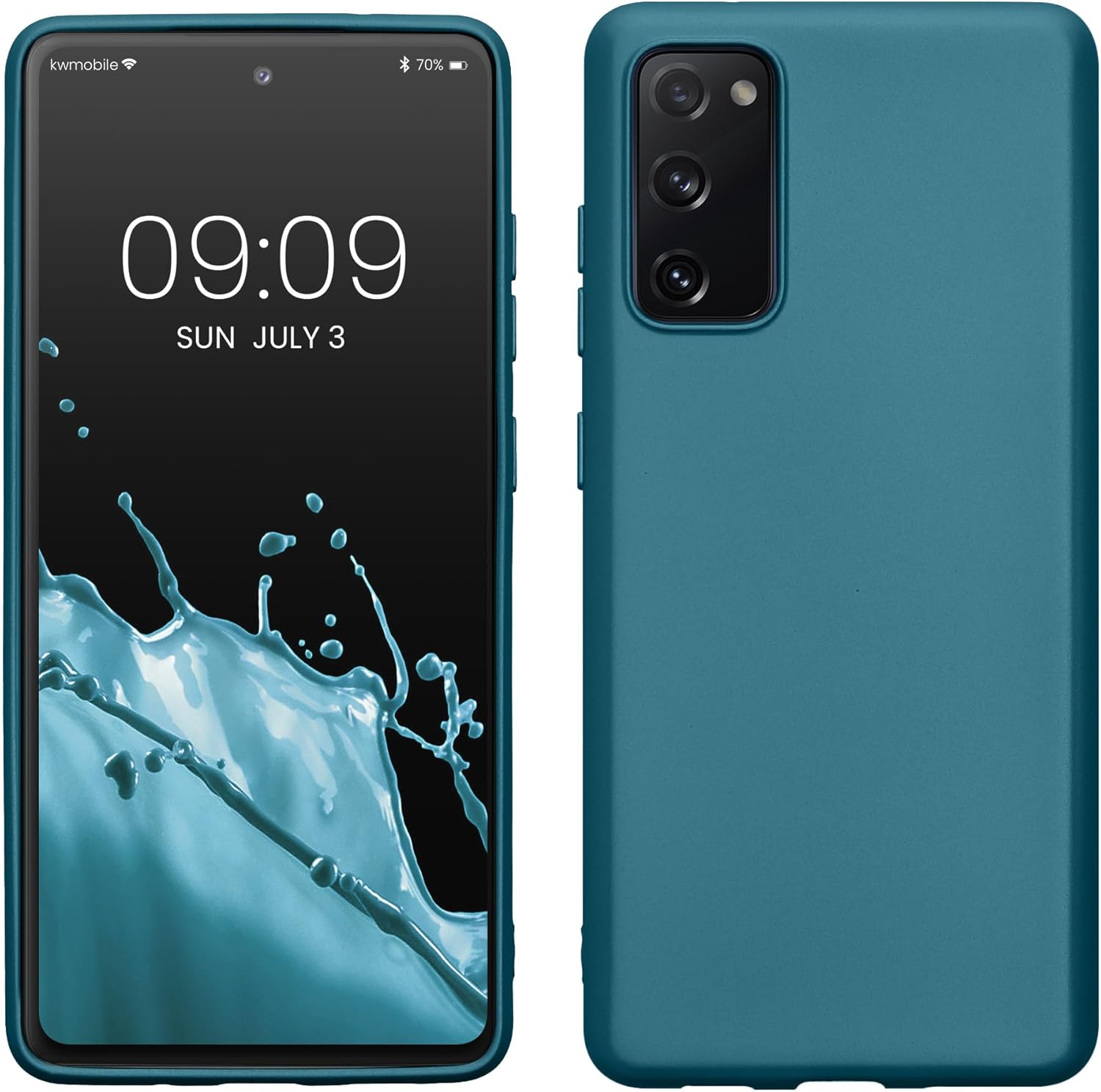 kwmobile Funda compatible con Samsung Galaxy S20 FE – Funda de silicona TPU metálica suave y delgada – Azul caribeño metálico