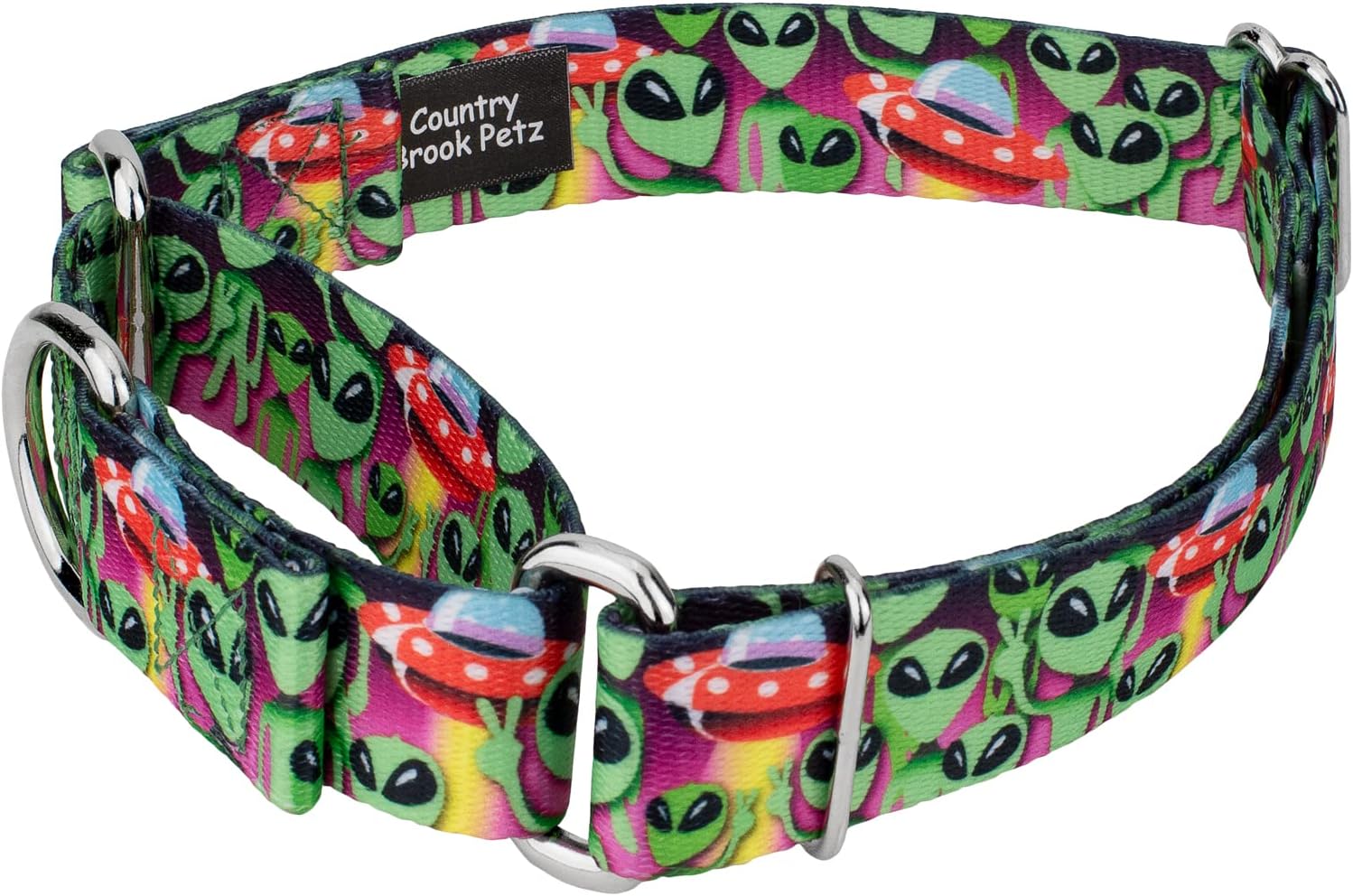 Country Brook Petz – Collar de perro Martingale Space Aliens – Colección Geek Chic con diseños para cualquier mega fan (58 pulgadas, pequeño)