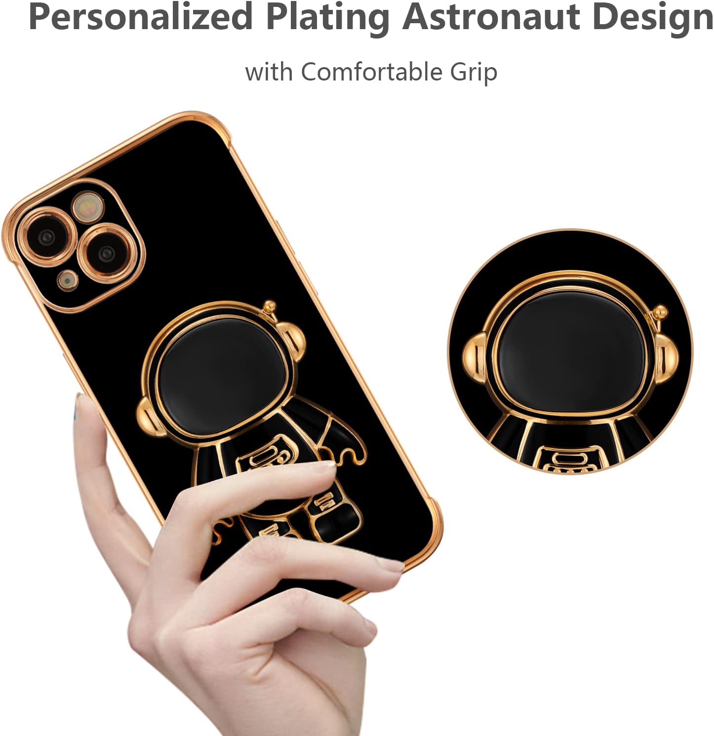 RALEAVO Funda para iPhone 15, bonita funda para teléfono de astronauta 6D con soporte, cubierta de lujo chapada en lujo, ajuste delgado, a prueba de