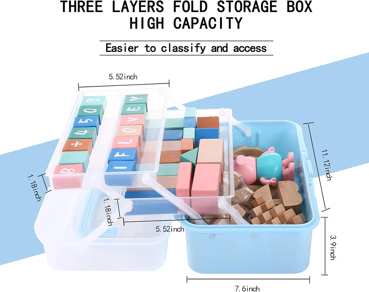 Flower River Caja organizadora plegable versátil de tres capas, ideal para arte y manualidades, juguetes, suministros de costura, joyas y