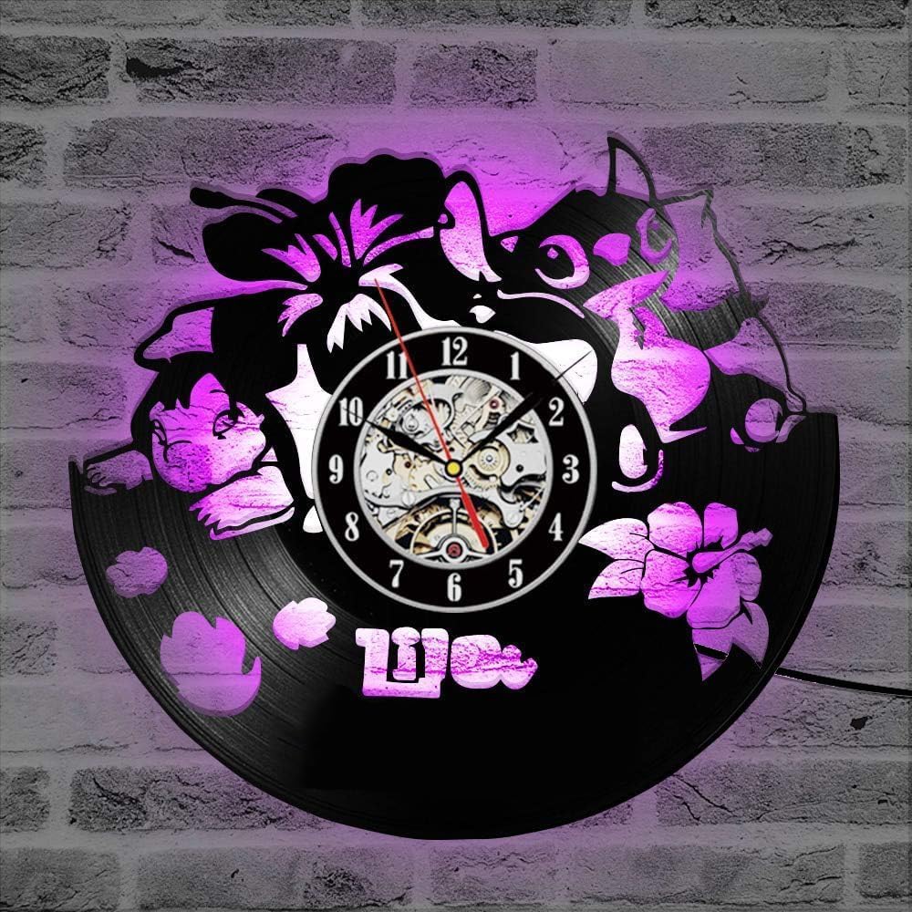 Reloj de pared con diseño de disco de vinilo para niños, bonito LED colgante con 7 colores, decoración de lámpara de noche, Navidad, cumpleaños,