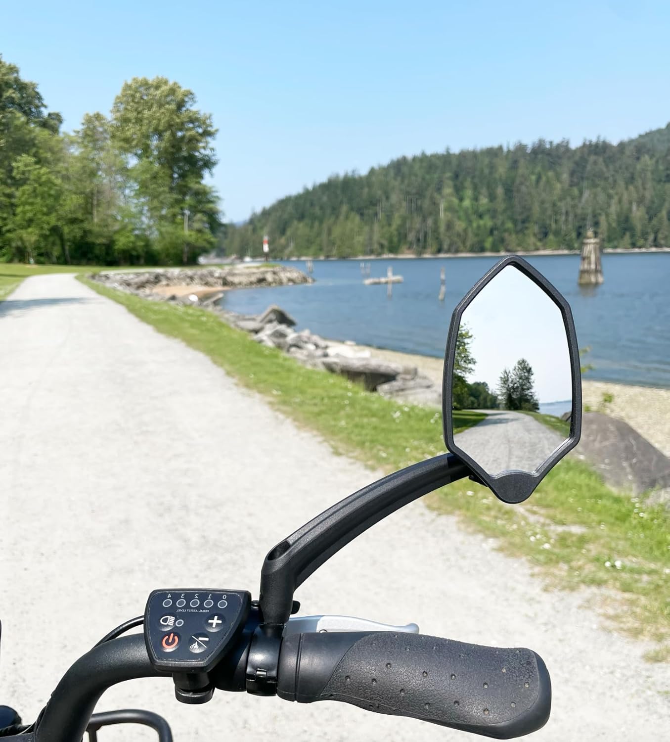 Hafny Nuevo espejo de bicicleta para manillar, brazo largo, lente de vidrio HD, ajustable y giratorio, espejo retrovisor seguro para bicicleta,