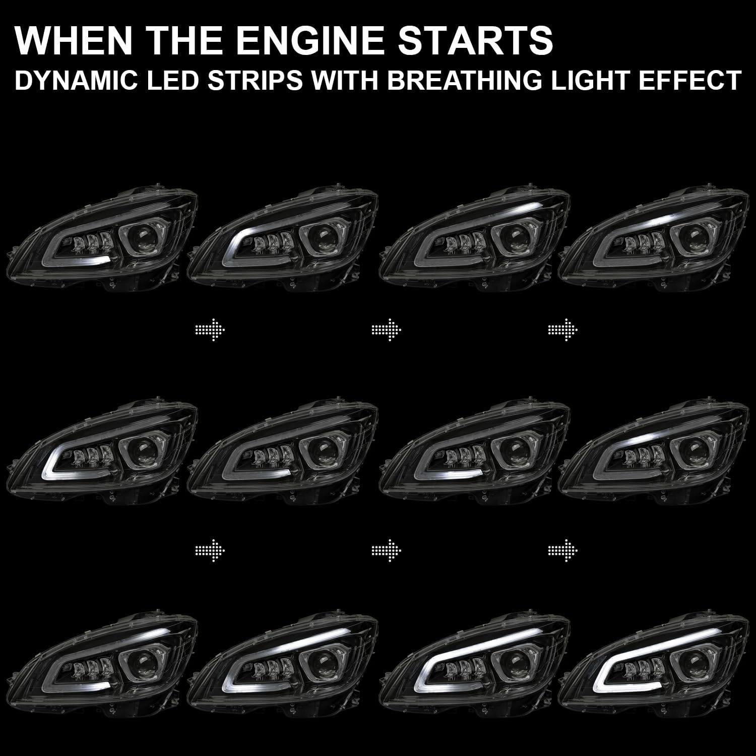 Spec-D Tuning Faros delanteros de proyector LED completo color negro azabache con señal secuencial compatible con Mercedes Benz W204 2008-2011 Clase