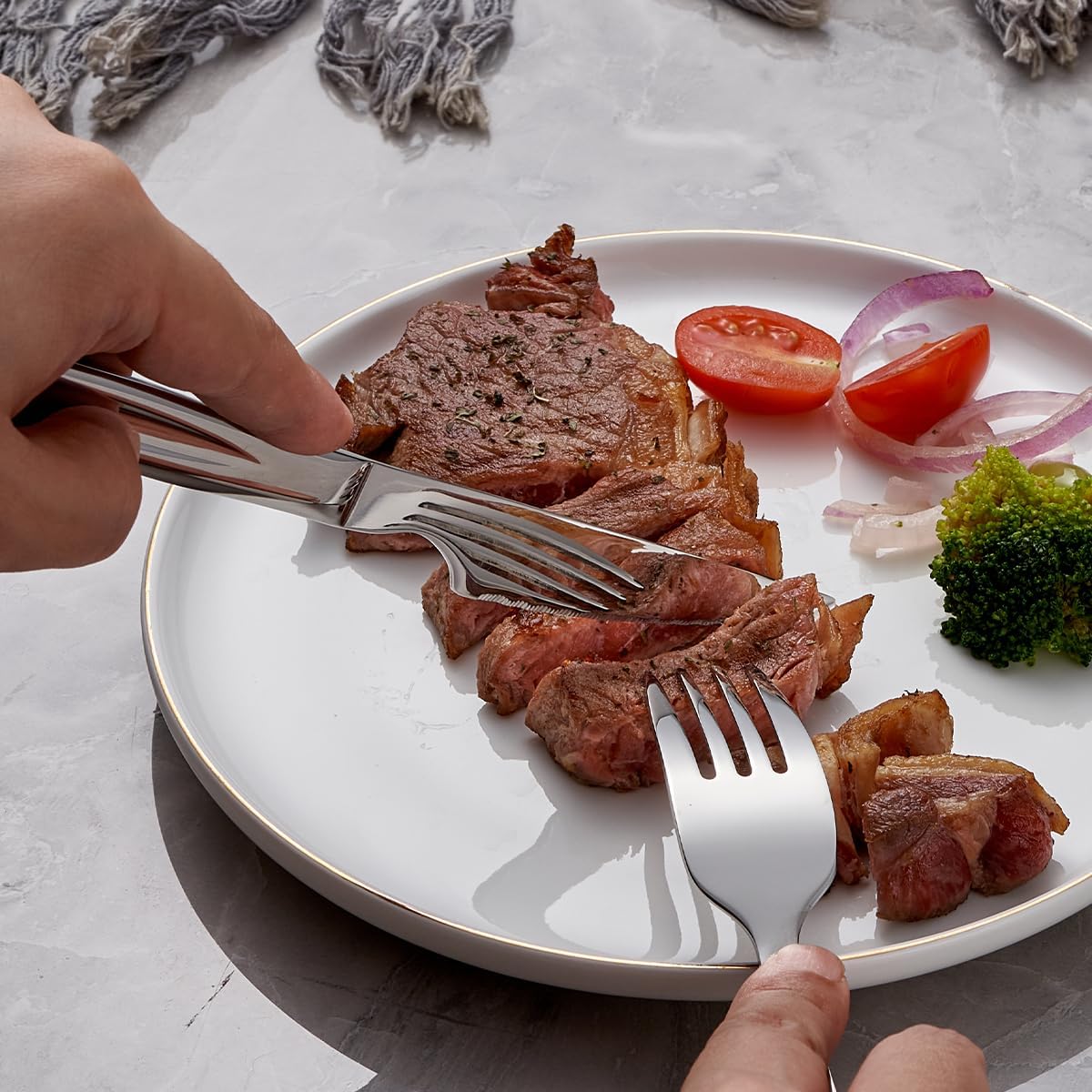 Juego de cuchillos de carne plateados, juego de 6 cuchillos de cocina de acero inoxidable y cuchillos de cocina, cuchillos de carne dentados