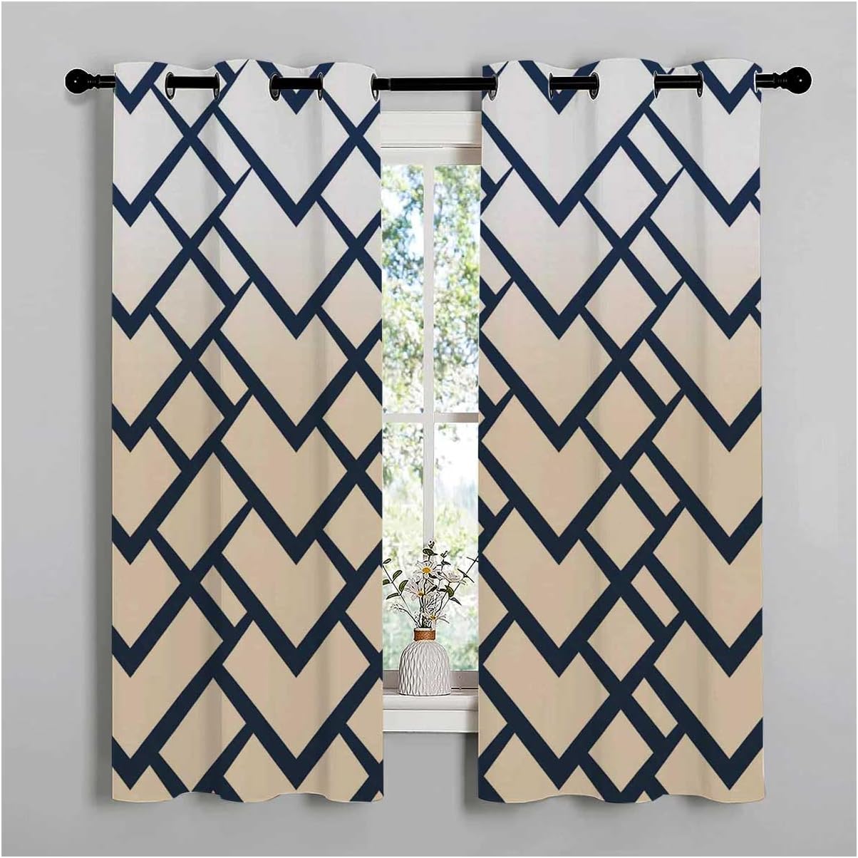 YANFENQI Cortinas para Habitacion – Cortinas para pared con diseño geométrico a cuadros, color crema, 55 pulgadas de ancho por 45 pulgadas de largo,