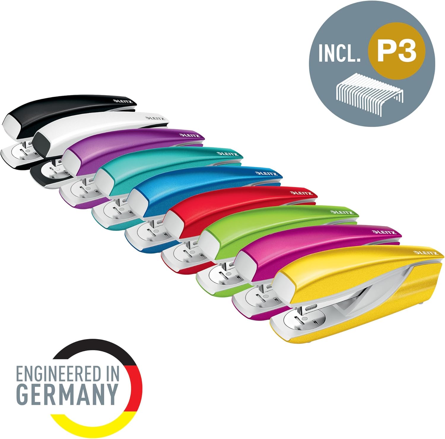 Leitz Grapadora, capacidad para 30 hojas, cuerpo metálico ergonómico, incluye grapas, rango Wow, 55021001 – Negro