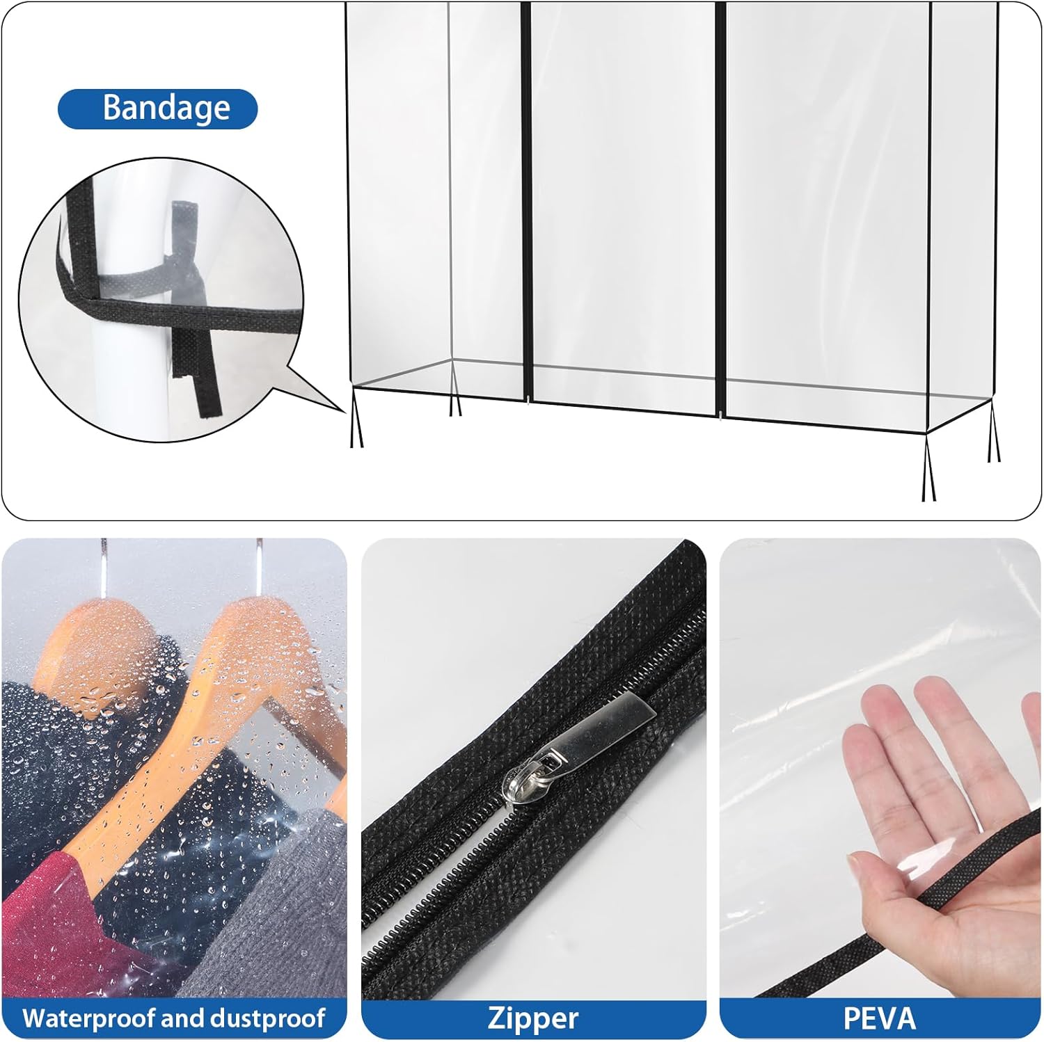 Zilink Funda transparente para perchero, 6 pies, transparente, impermeable, con 2 cremalleras duraderas para perchero (72 pulgadas de largo x 20